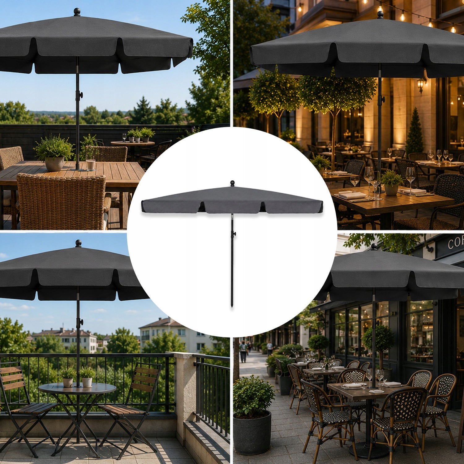GARDEN UMBRELLA BALCONY RECTANGULAR LARGE FOR BALCONY GARDEN 200X130CM GREY Color gray