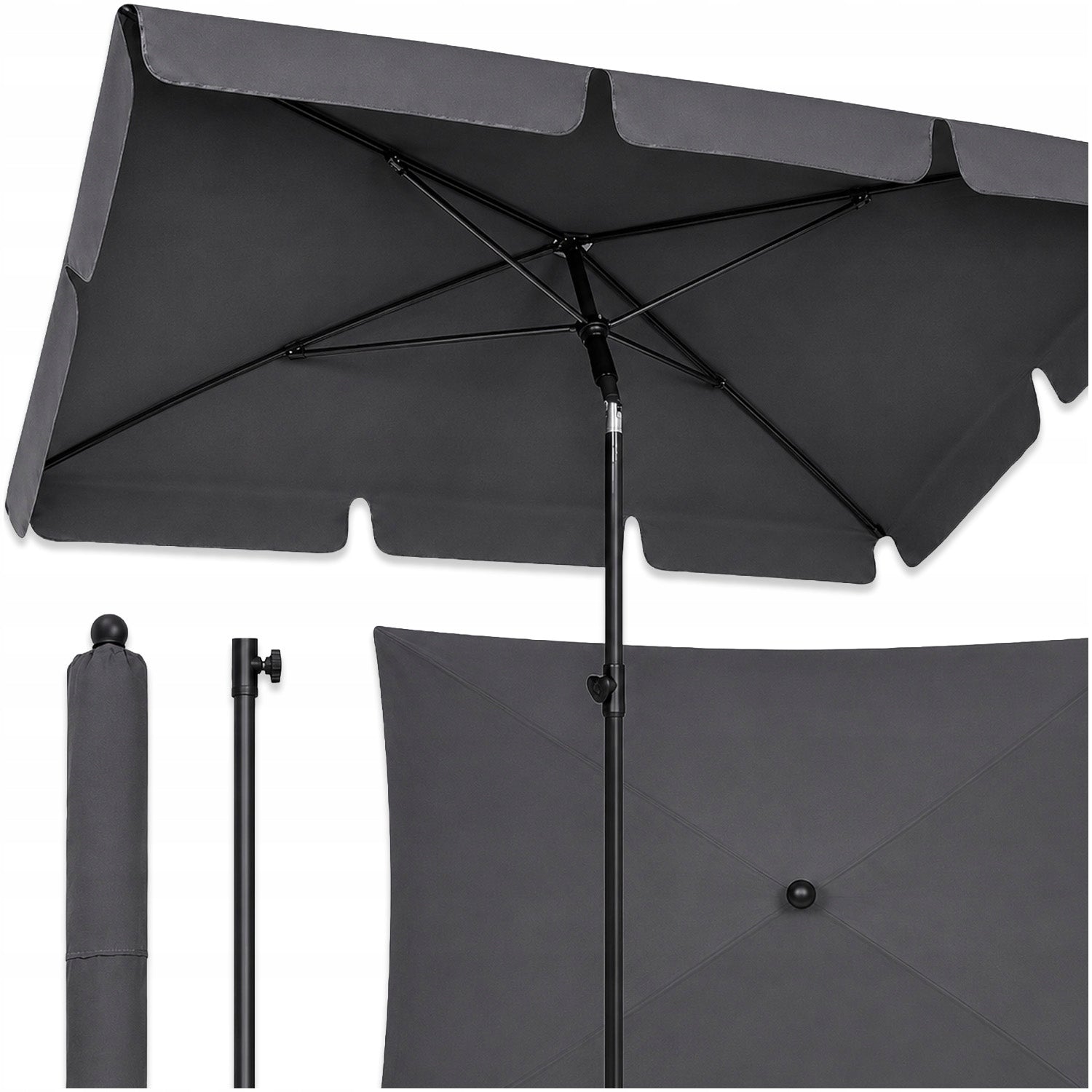 GARDEN UMBRELLA BALCONY RECTANGULAR LARGE FOR BALCONY GARDEN 200X130CM GREY