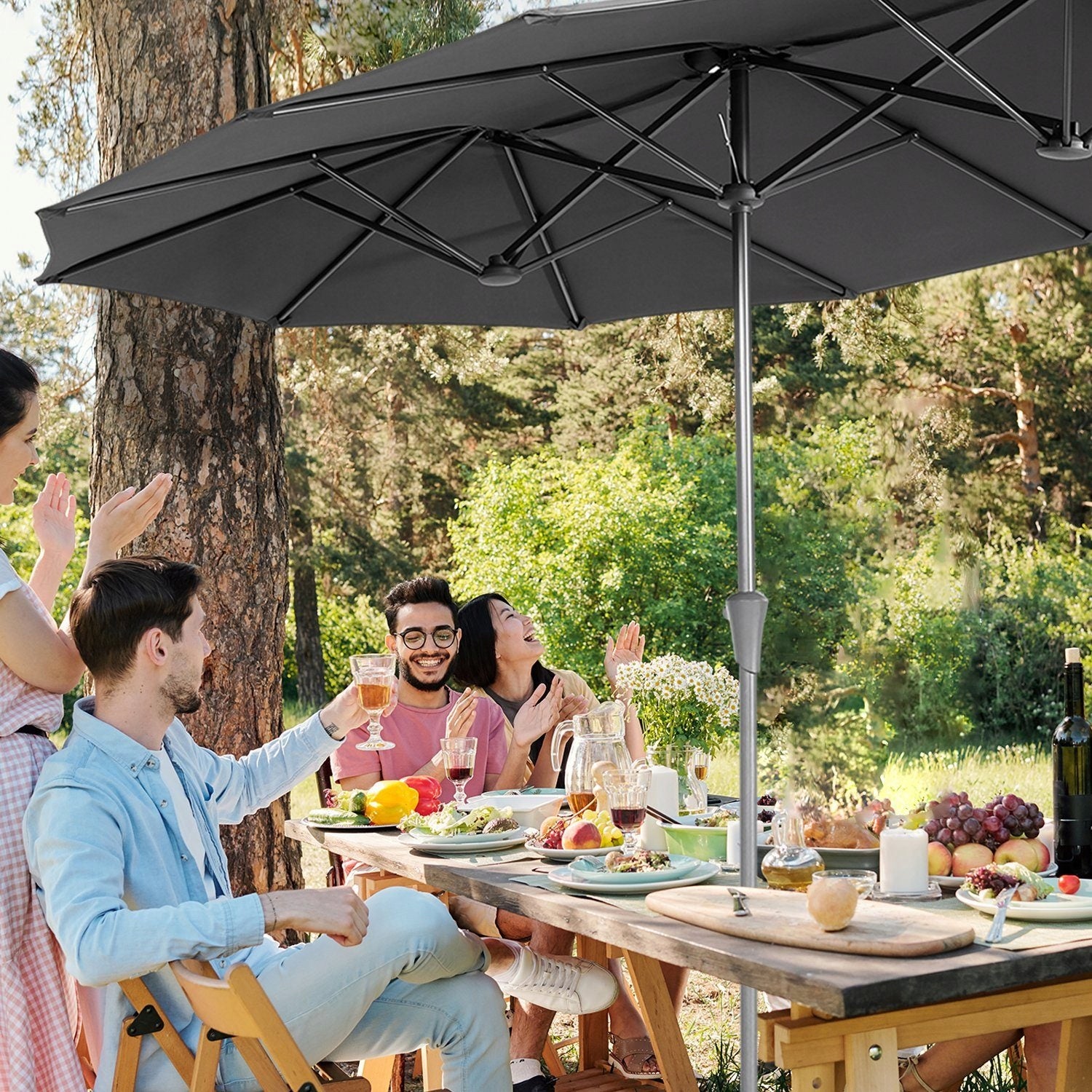 GARDEN UMBRELLA DOUBLE LARGE ANTHRACITE GREY SEKEY 300 x 160 220G/M2 Manufacturer Sekey