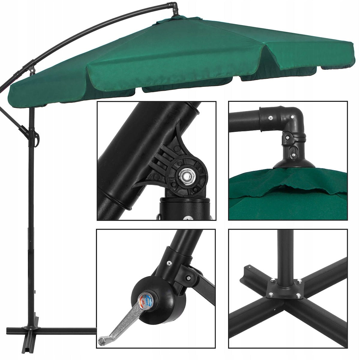 GARDEN UMBRELLA FOLDING LARGE WITH BOOM 350 cm ADJUSTABLE WATERPROOF Diameter/width 350 cm