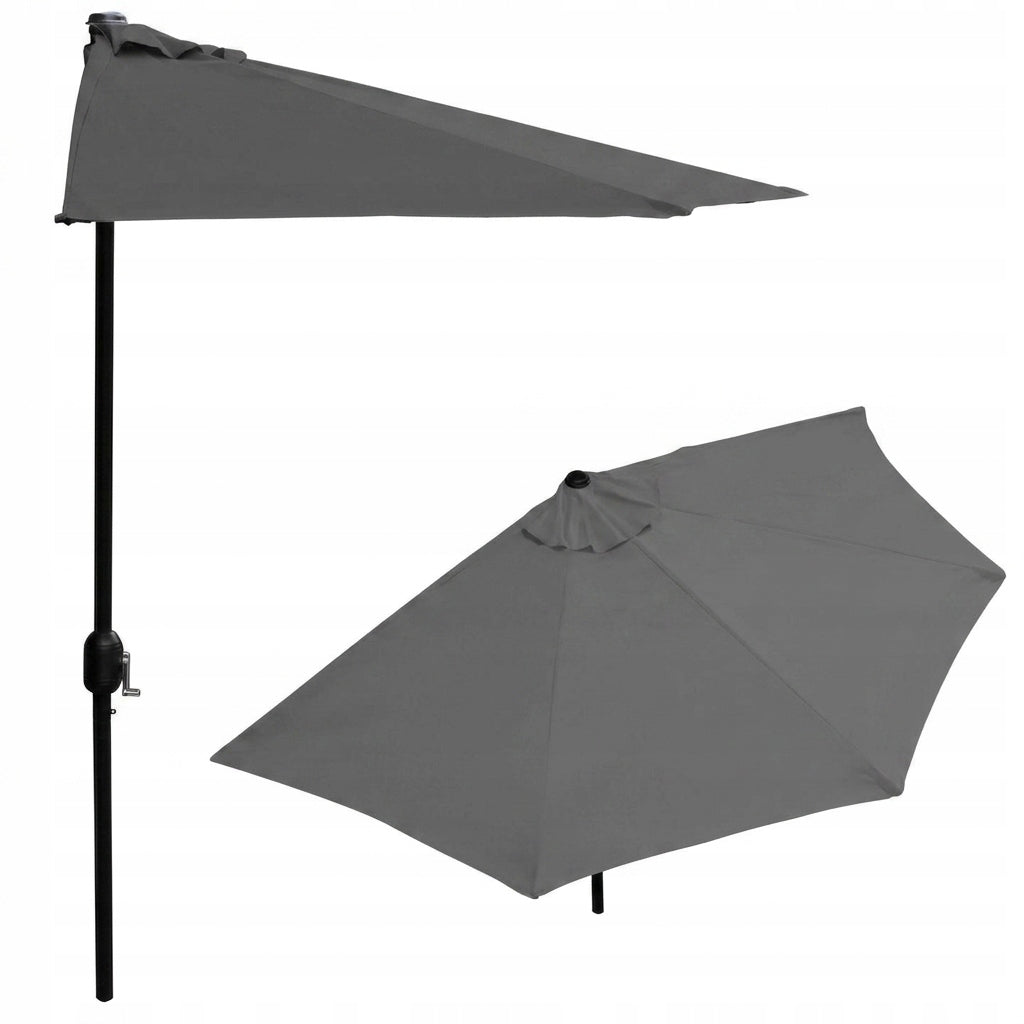 GARDEN UMBRELLA HALF-UMBRELLA WITH WALL CRANK FOR TERRACE GREY BALCONY 2,7m