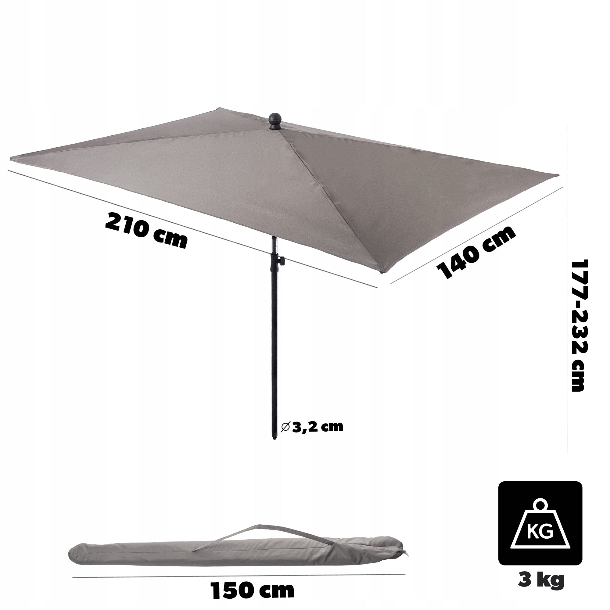 GARDEN UMBRELLA LARGE 210cm FOLDING BALCONY BROKEN RECTANGULAR COVER Manufacturer Kadax