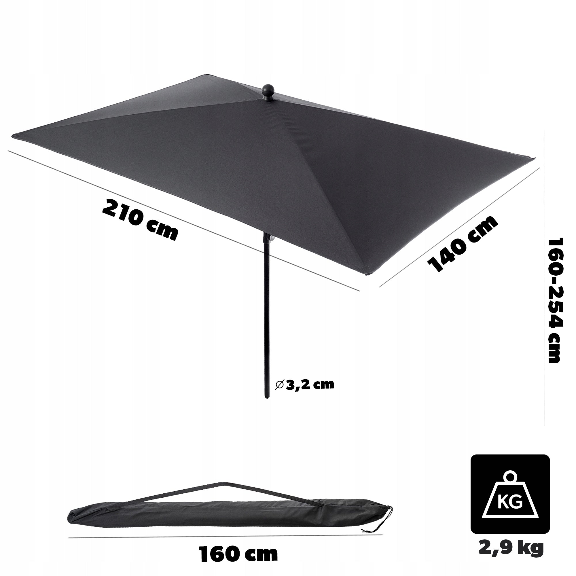 GARDEN UMBRELLA LARGE 210cm FOLDING BALCONY BROKEN RECTANGULAR COVER Manufacturer Kadax