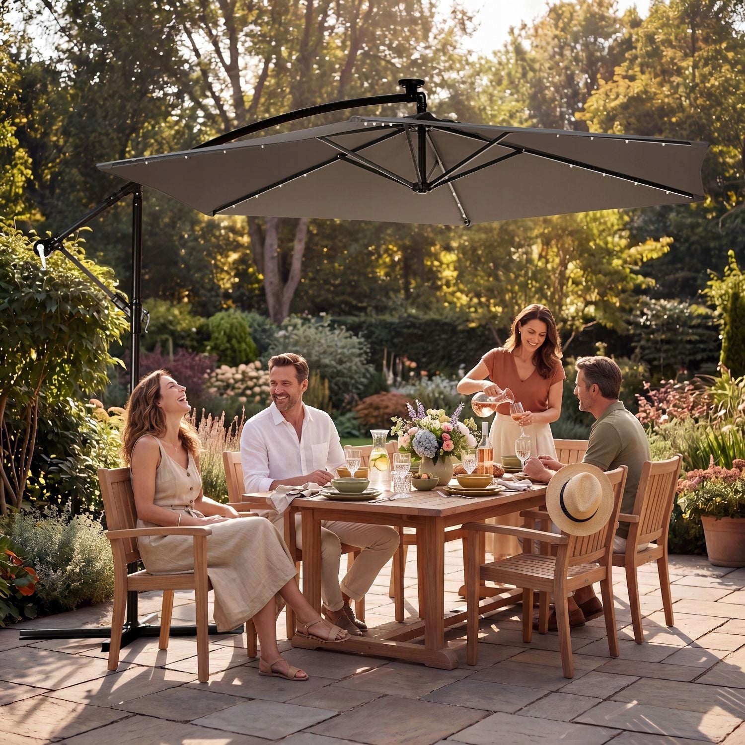 GARDEN UMBRELLA LARGE 300 FOLDABLE WITH BOOM LED BACKLIGHT LUVERNO Packaging status original