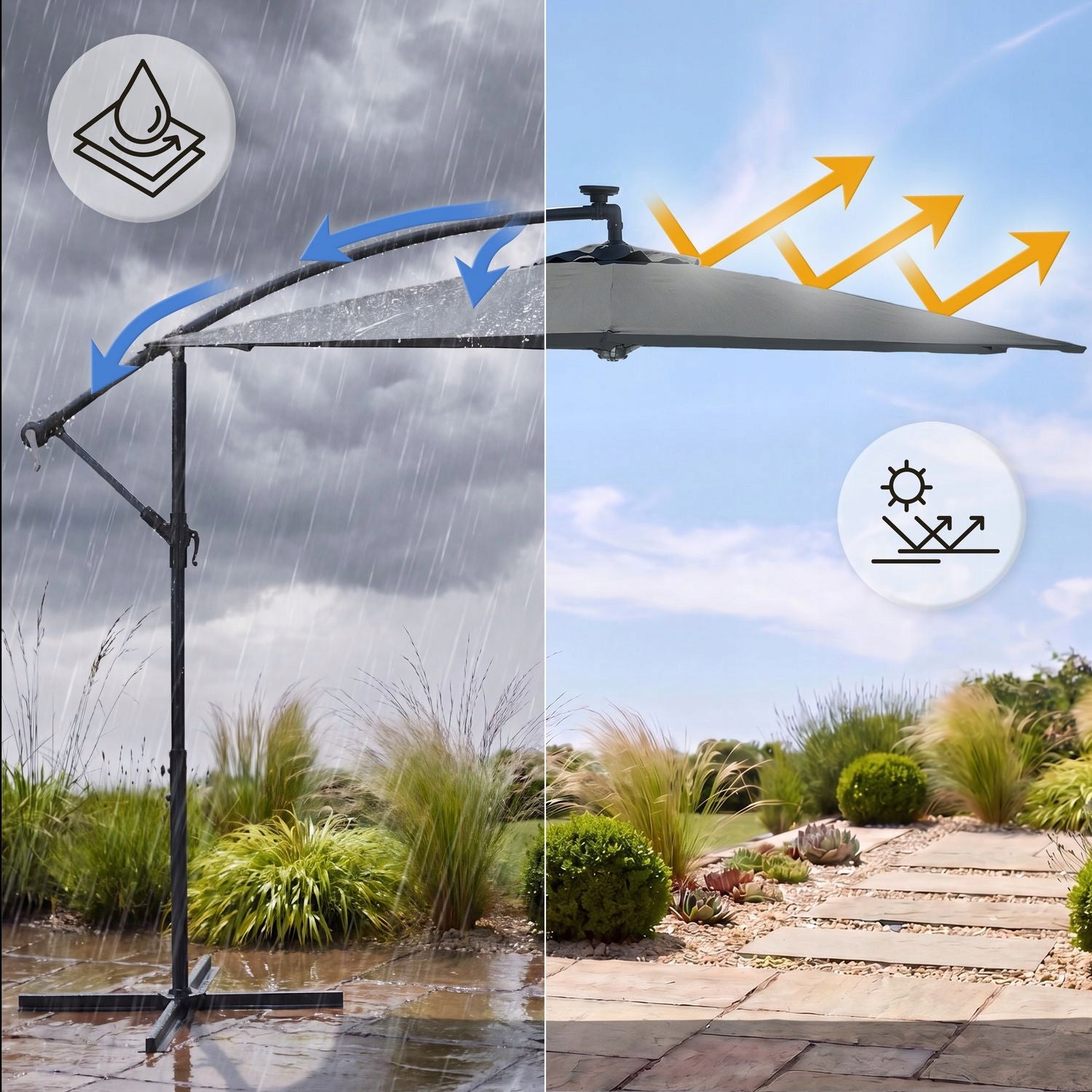 GARDEN UMBRELLA LARGE 300 FOLDABLE WITH BOOM LED BACKLIGHT LUVERNO Product weight with unit packaging 14.5 kg