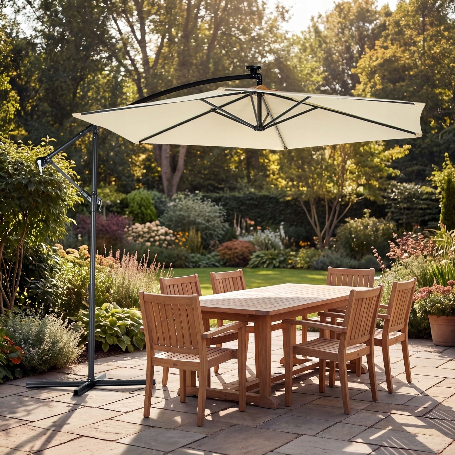 GARDEN UMBRELLA LARGE 3M FOLDING ADJUSTMENT LED BACKLIGHT LUVERNO Diameter/width 300 cm