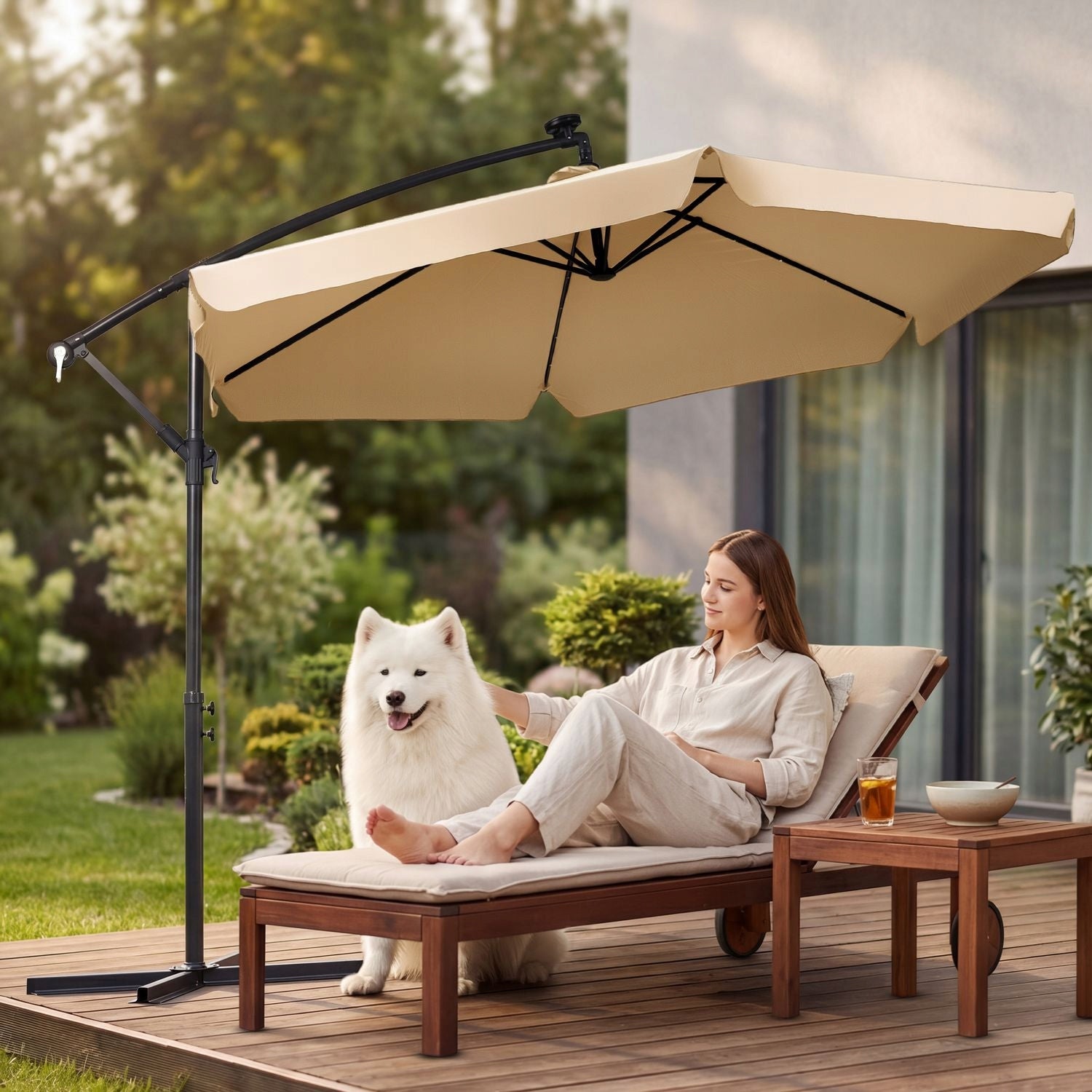 GARDEN UMBRELLA LARGE 3M FOLDING ADJUSTMENT WITH BOOM UV50 LED LUVERNO Packaging status original