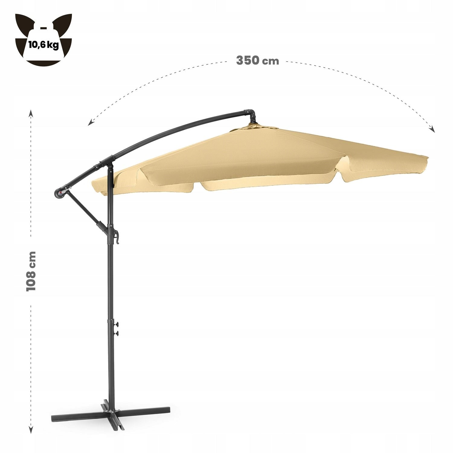 GARDEN UMBRELLA LARGE 3M FOLDING ADJUSTMENT WITH BOOM UV50 LED LUVERNO Product height 250 cm