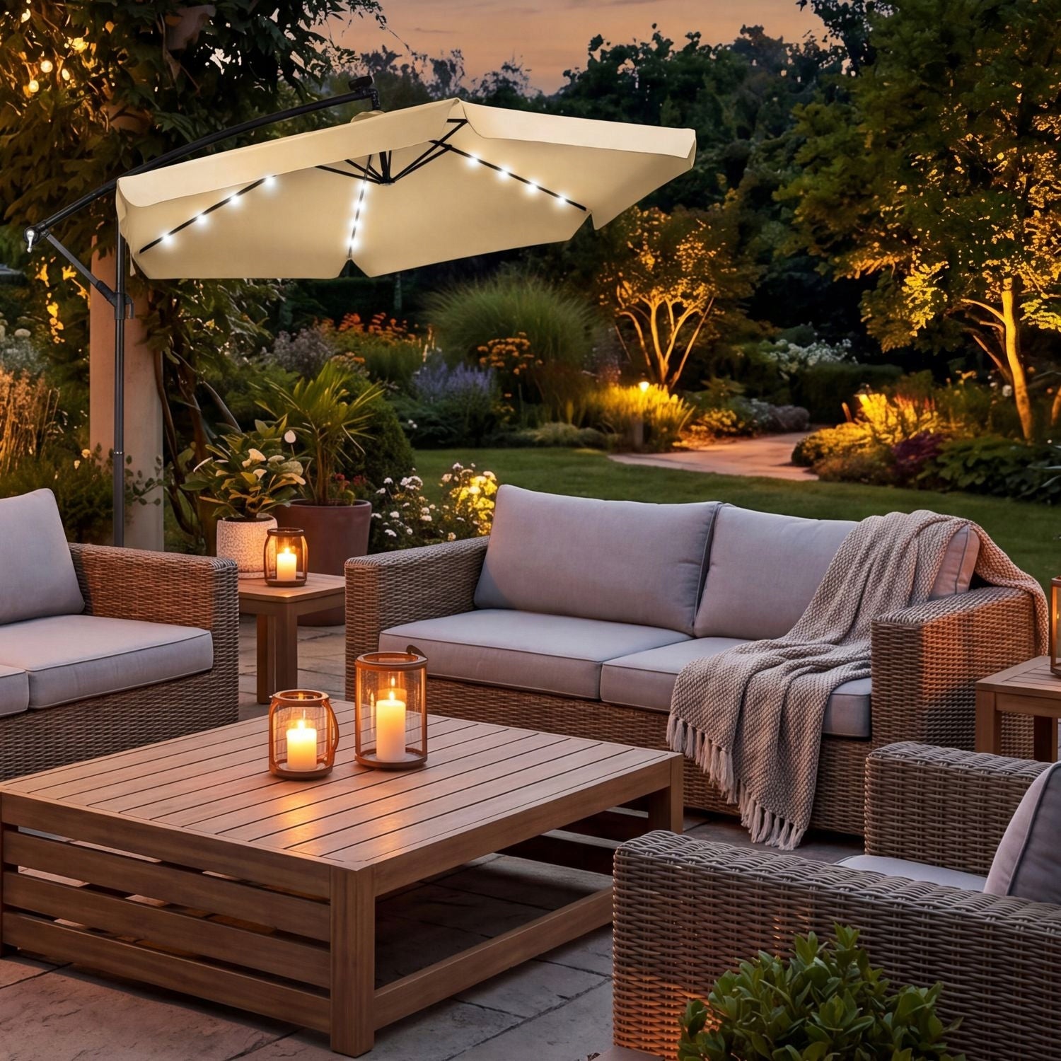 GARDEN UMBRELLA LARGE 3M FOLDING ADJUSTMENT WITH BOOM UV50 LED LUVERNO Product weight with unit packaging 14.5 kg