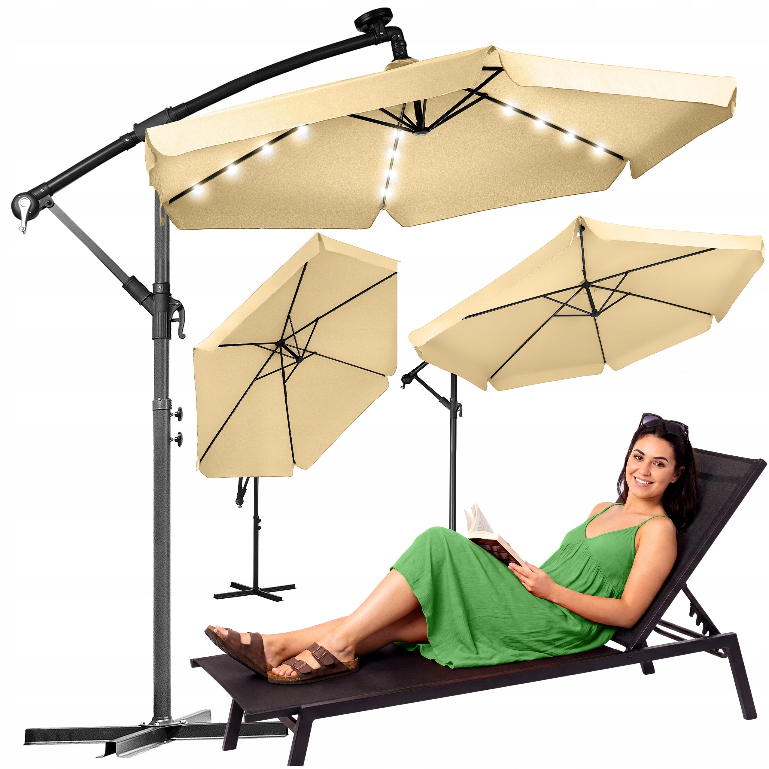 GARDEN UMBRELLA LARGE 3M FOLDING ADJUSTMENT WITH BOOM UV50 LED LUVERNO