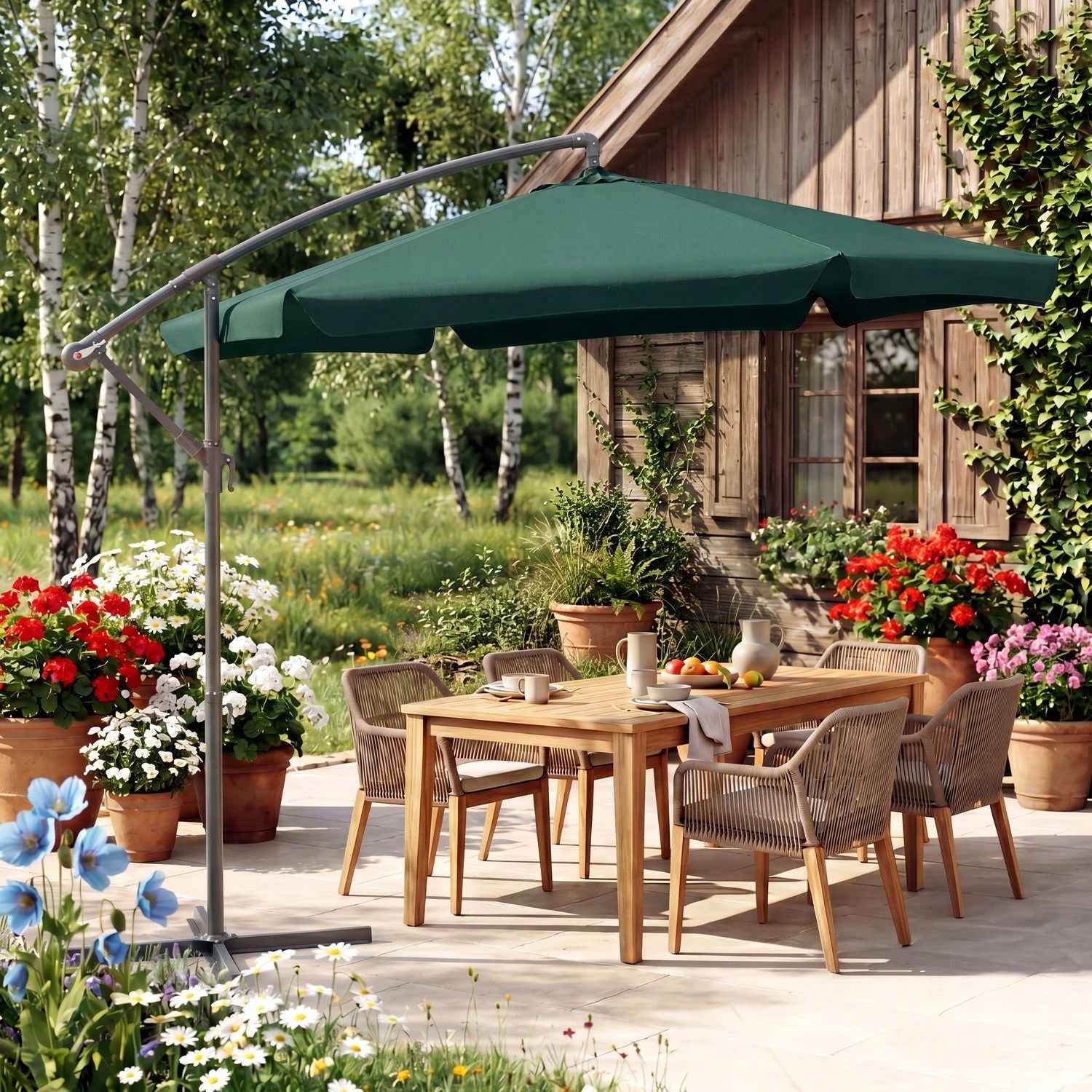GARDEN UMBRELLA LARGE 3M FOLDING WITH BOOM CLASSIC UV50 OUTTEC Color green