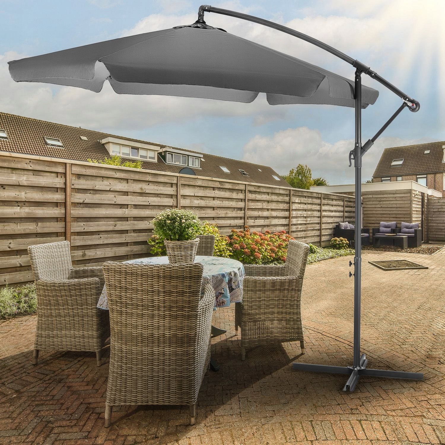 GARDEN UMBRELLA LARGE 3M FOLDING WITH BOOM LED BACKLIGHT LUVERNO Diameter/width 300 cm