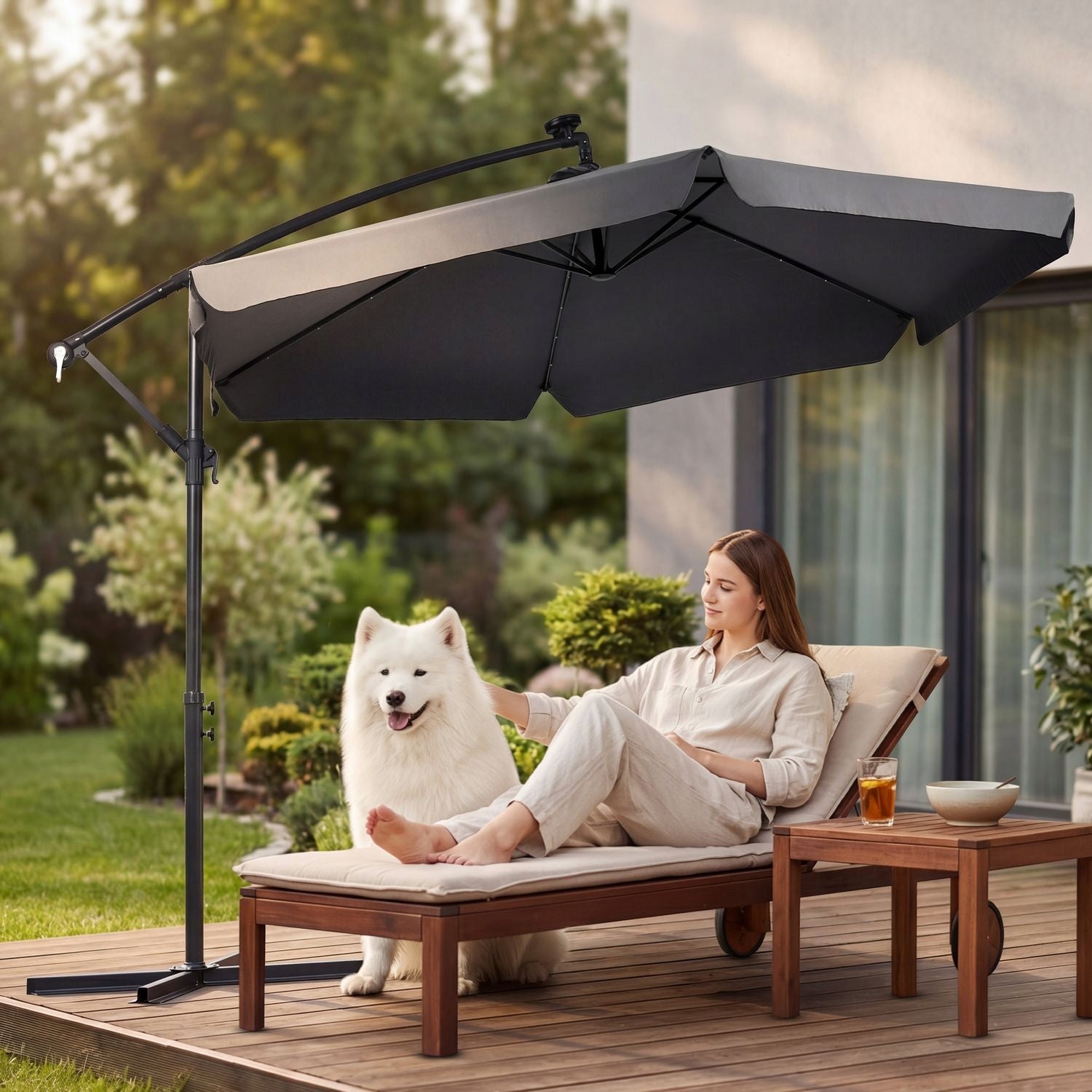 GARDEN UMBRELLA LARGE 3M FOLDING WITH BOOM LED BACKLIGHT LUVERNO Manufacturer code O-42411