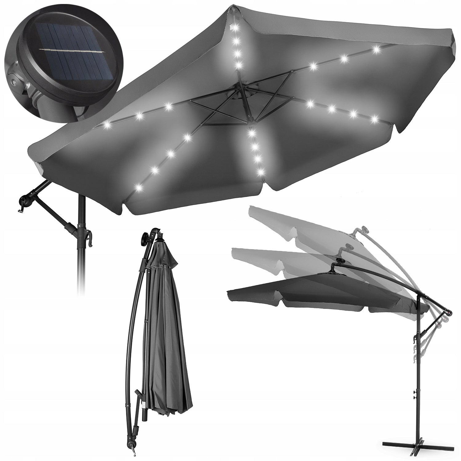 GARDEN UMBRELLA LARGE 3M FOLDING WITH BOOM LED BACKLIGHT LUVERNO