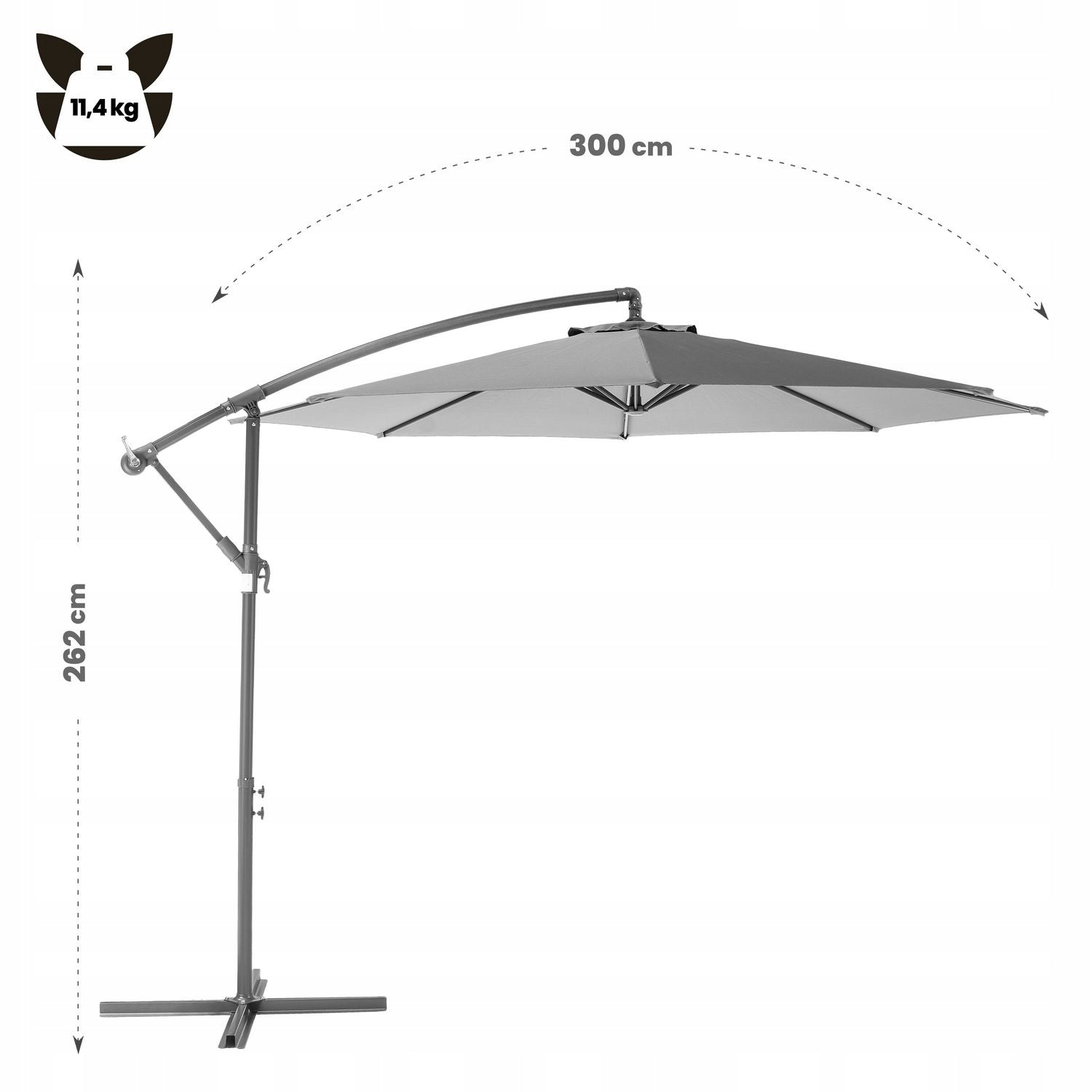 GARDEN UMBRELLA LARGE 3M FOLDING WITH BOOM MODERN UV50 LUVERNO Product height 262 cm