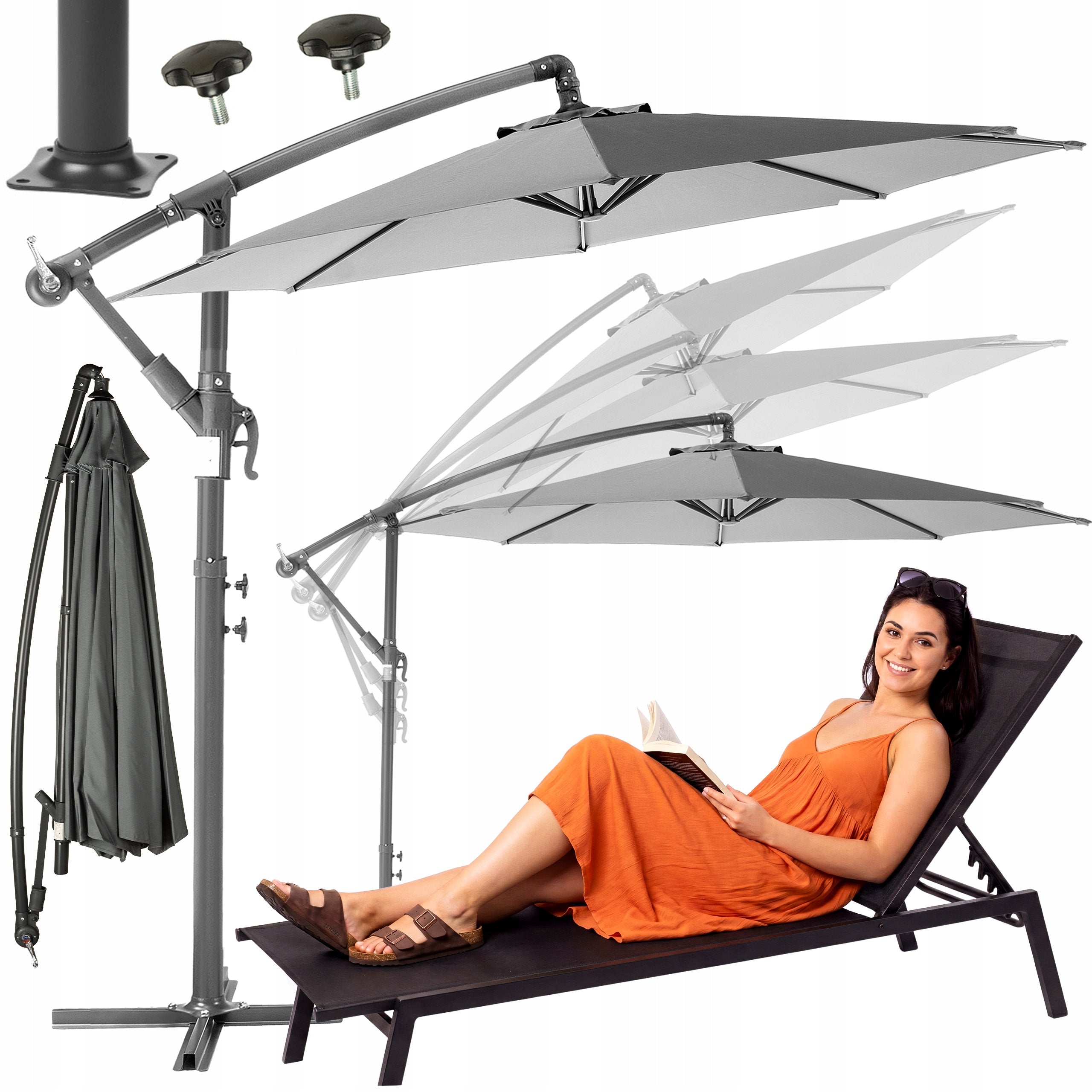 GARDEN UMBRELLA LARGE 3M FOLDING WITH BOOM MODERN UV50 LUVERNO