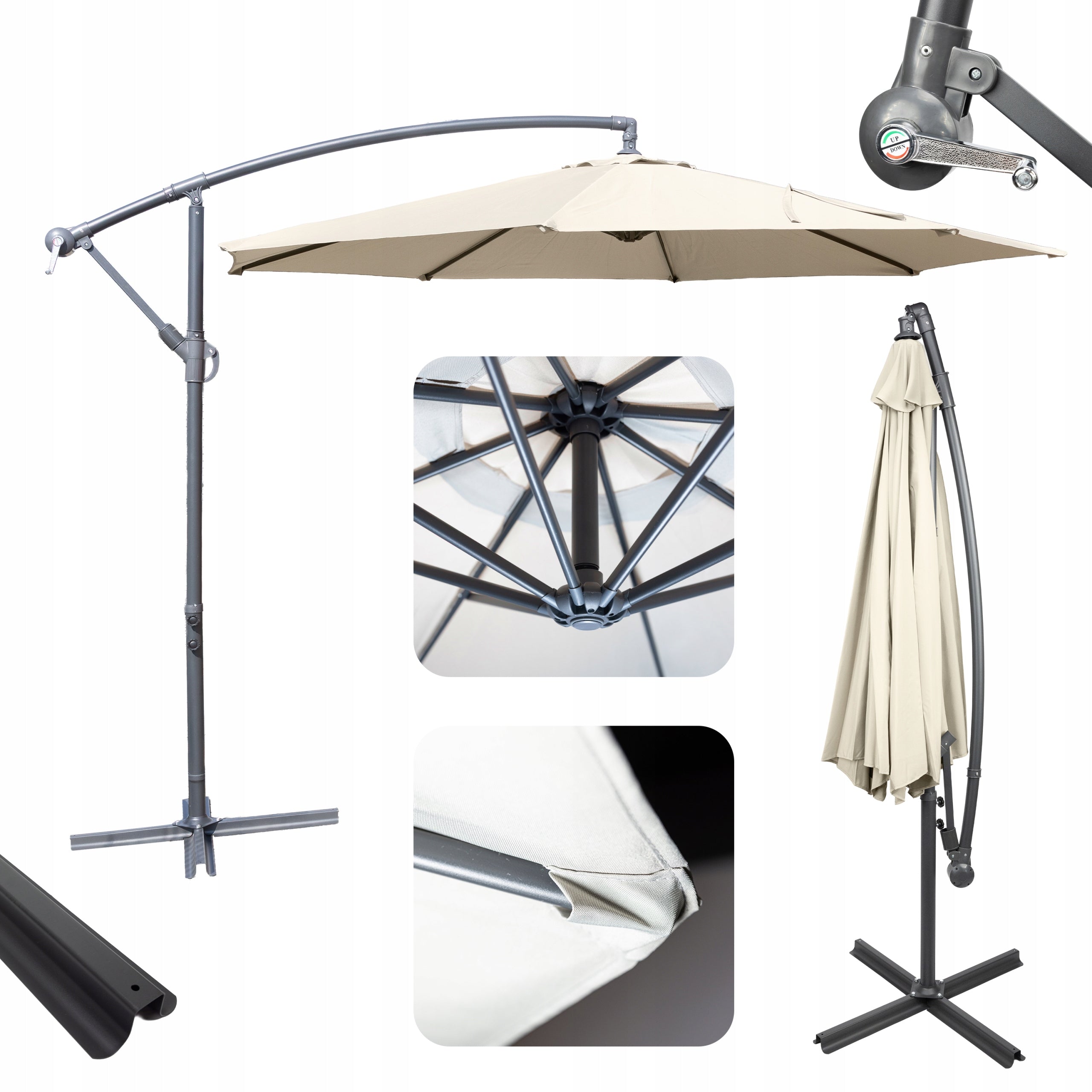 GARDEN UMBRELLA LARGE FOLDING BEIGE TERRACE 300 CM BOOM 8 ARMS
