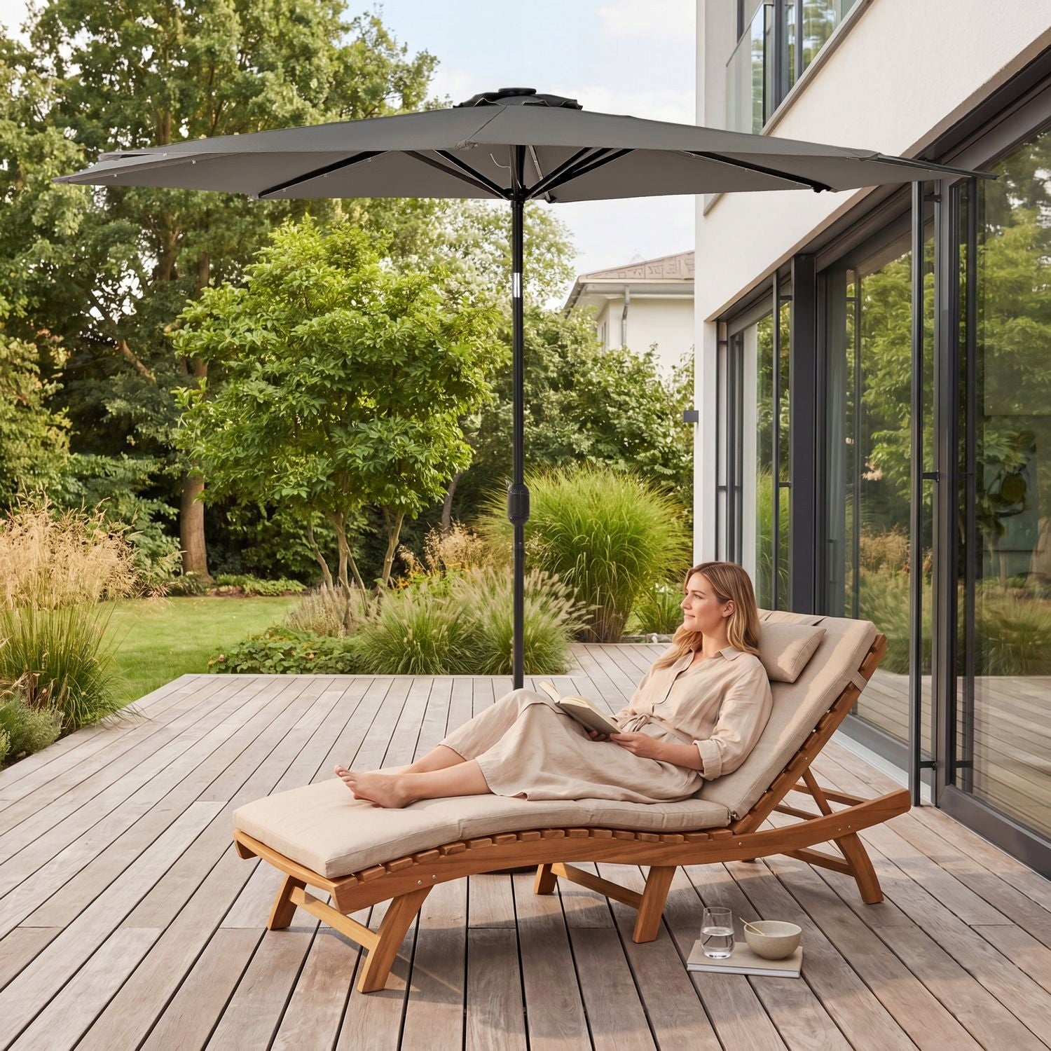 GARDEN UMBRELLA LARGE FOLDING LED 300CM BROKEN TERRACE BALCONY LUVERNO Diameter/width 300 cm
