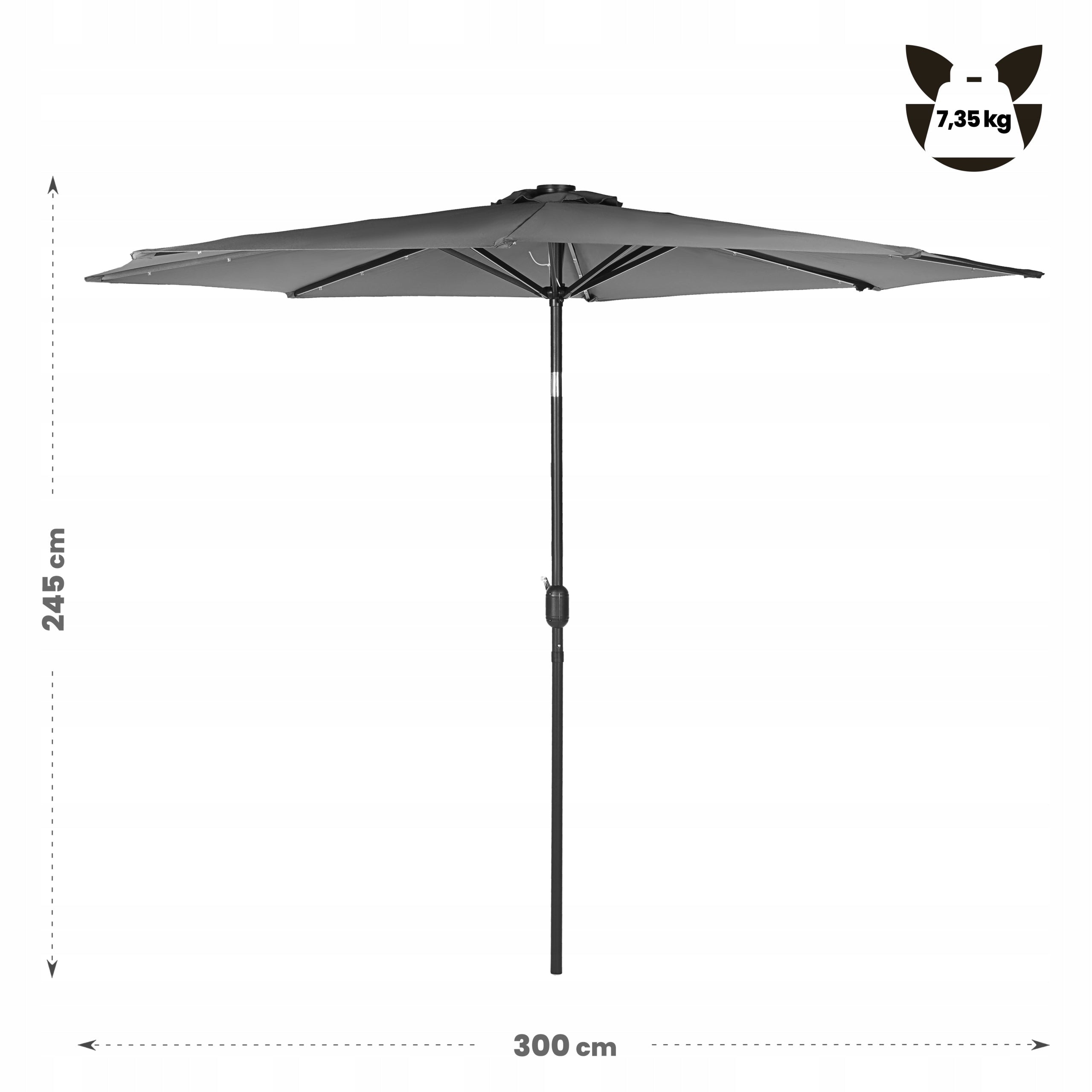 GARDEN UMBRELLA LARGE FOLDING LED 300CM BROKEN TERRACE BALCONY LUVERNO Kind with lighting