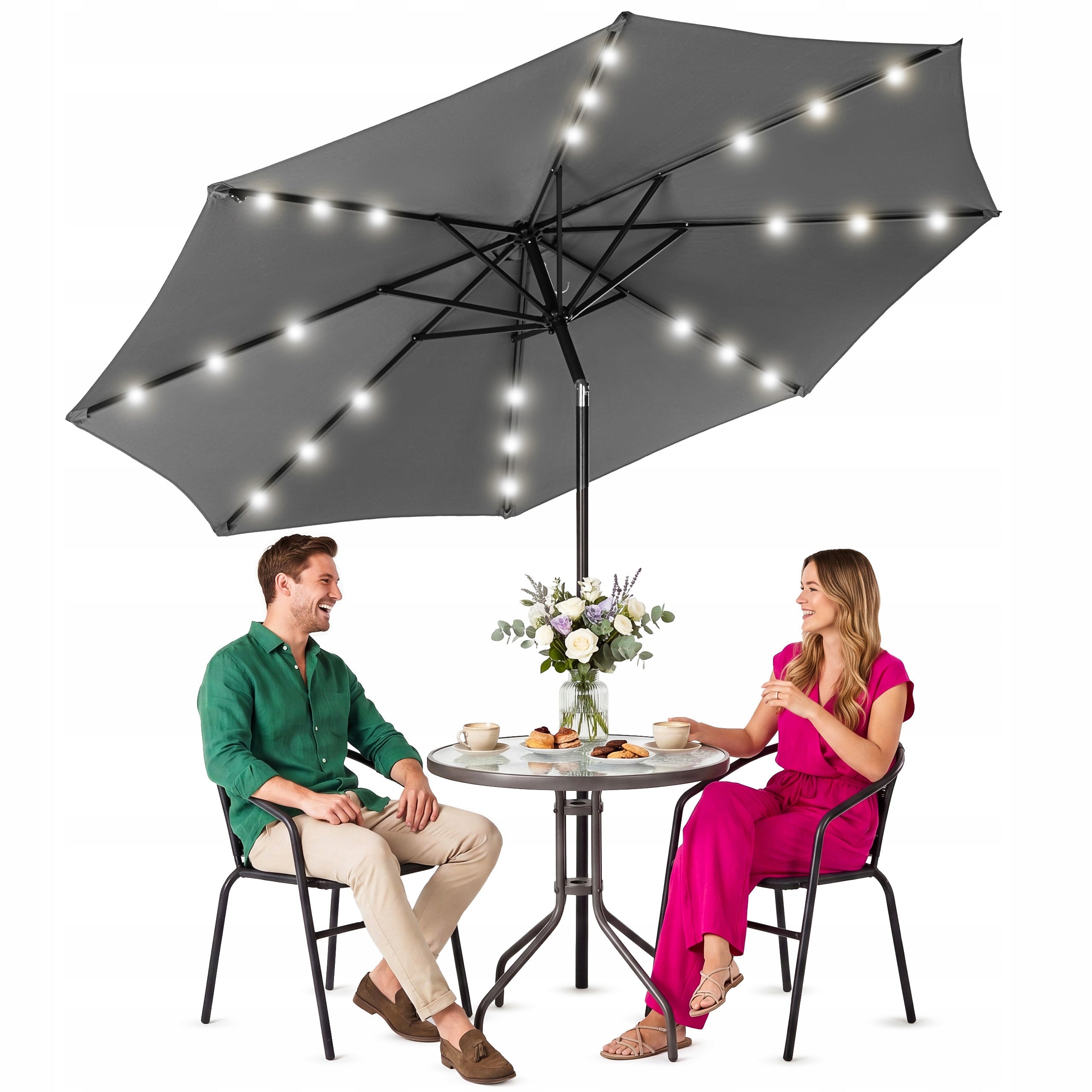 GARDEN UMBRELLA LARGE FOLDING LED 300CM BROKEN TERRACE BALCONY LUVERNO