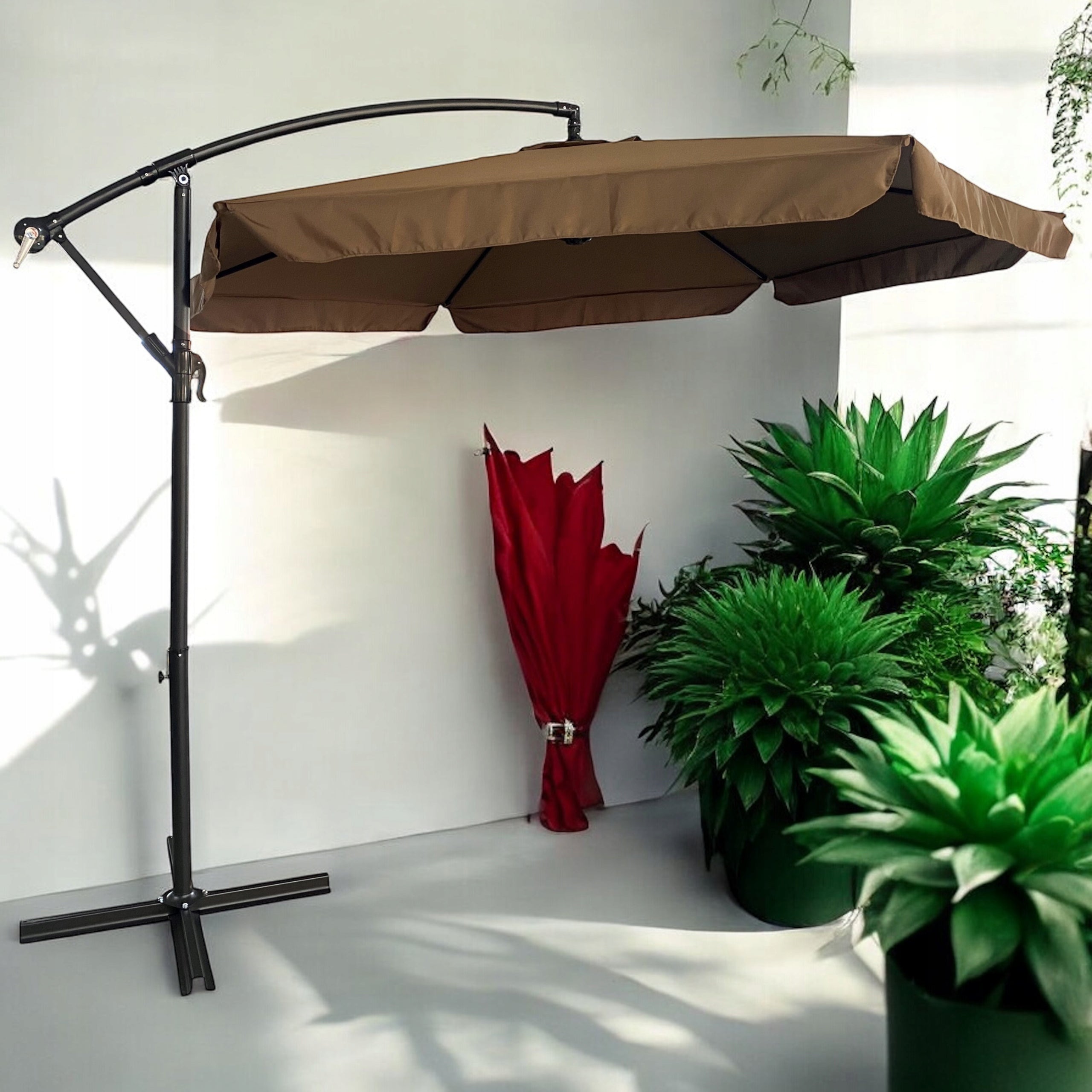 GARDEN UMBRELLA LARGE FOLDING WITH BOOM 350cm + COVER - BRONZE Color beige