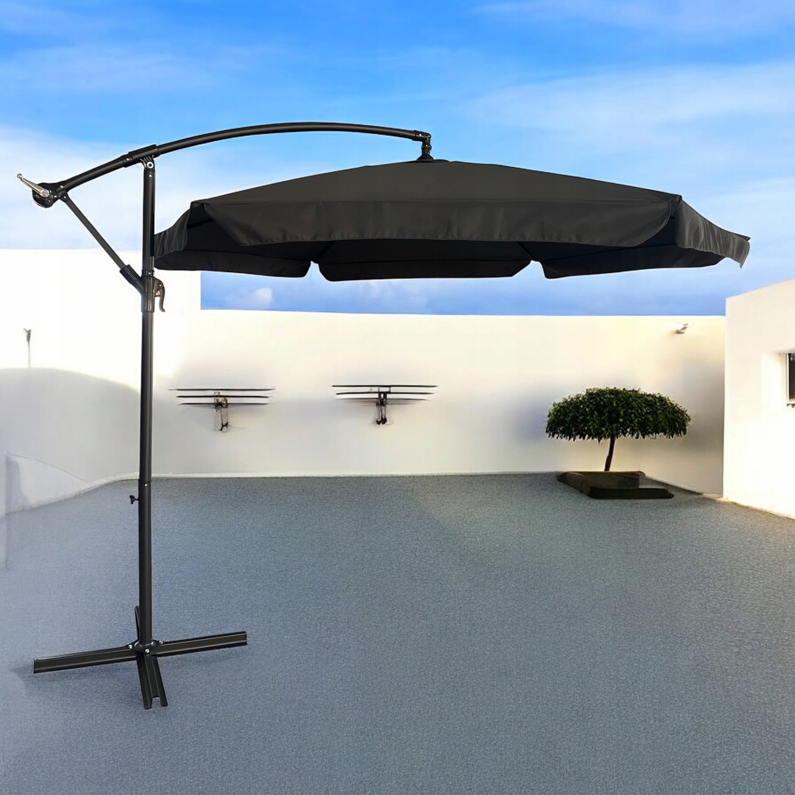 GARDEN UMBRELLA LARGE FOLDING WITH BOOM 350cm + COVER - GREY Color multicolor