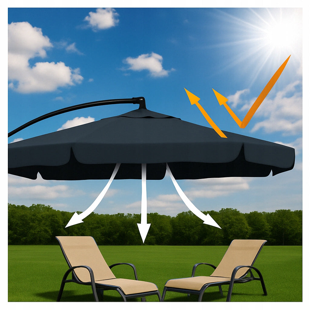 GARDEN UMBRELLA LARGE FOLDING WITH BOOM 350cm + COVER - GREY Product height 250 cm