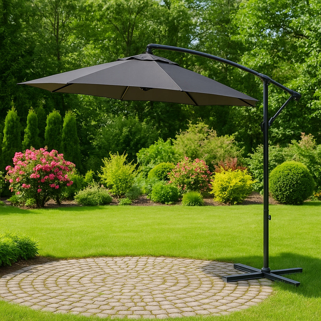 GARDEN UMBRELLA LARGE SOLID FOLDING 2,7 M WITH BOOM ADJUSTABLE XXL Color gray