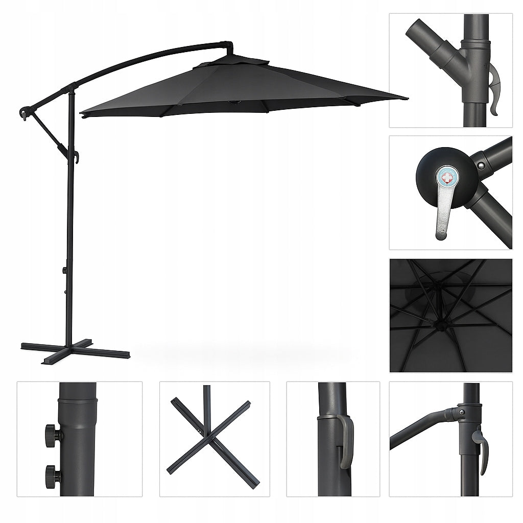 GARDEN UMBRELLA LARGE SOLID FOLDING 2,7 M WITH BOOM ADJUSTABLE XXL