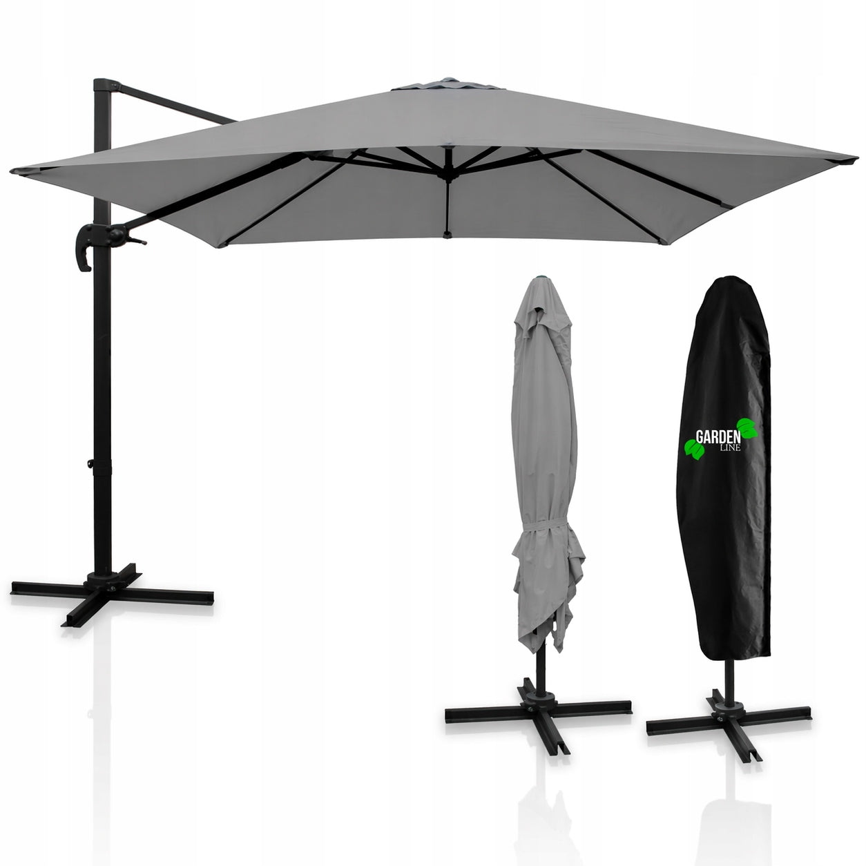 GARDEN UMBRELLA TERRACE FOLDING 2,5x2,5M LARGE GREY WITH COVER