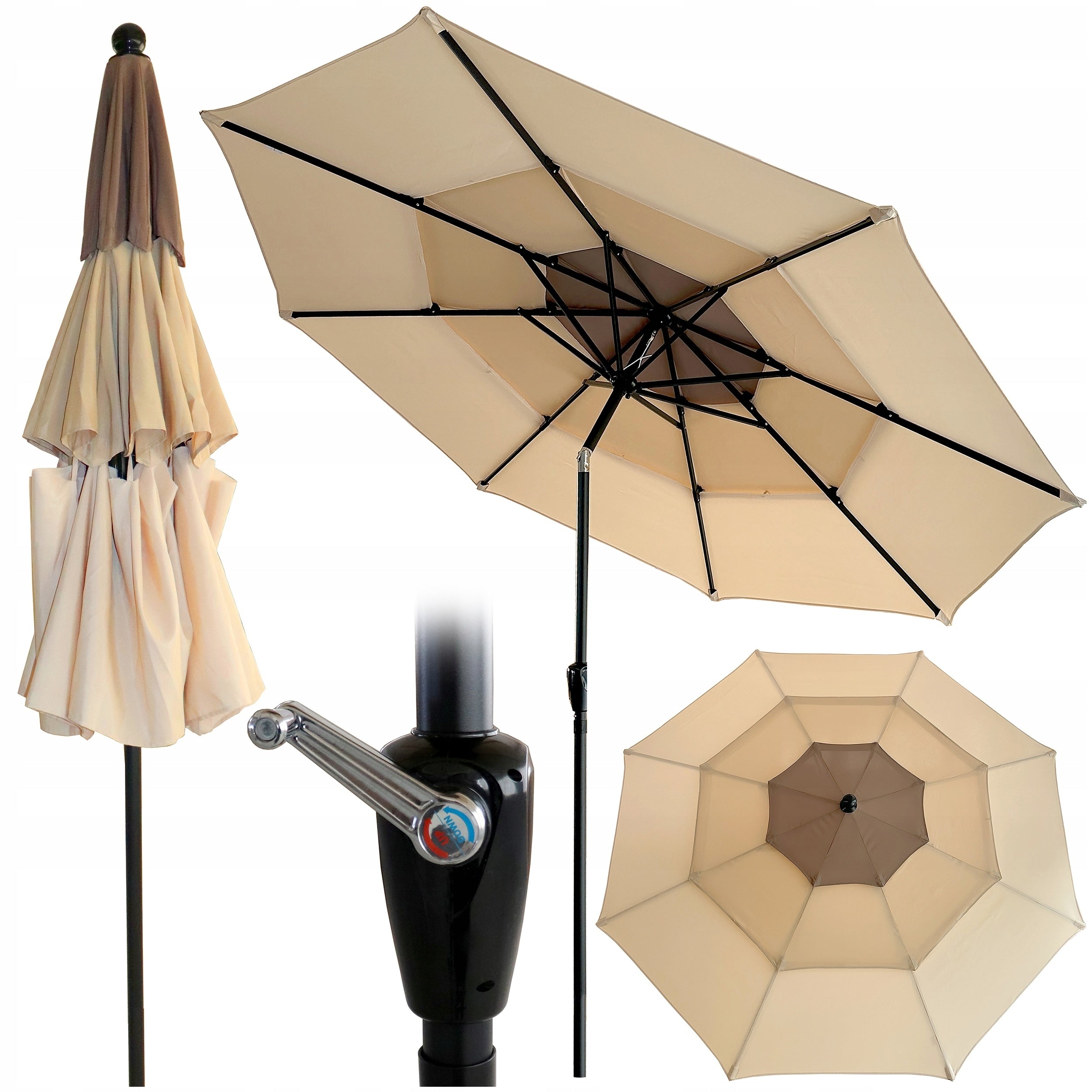 GARDEN UMBRELLA THREE LAYER FOLDING Adjustable LARGE Crank Mechanism