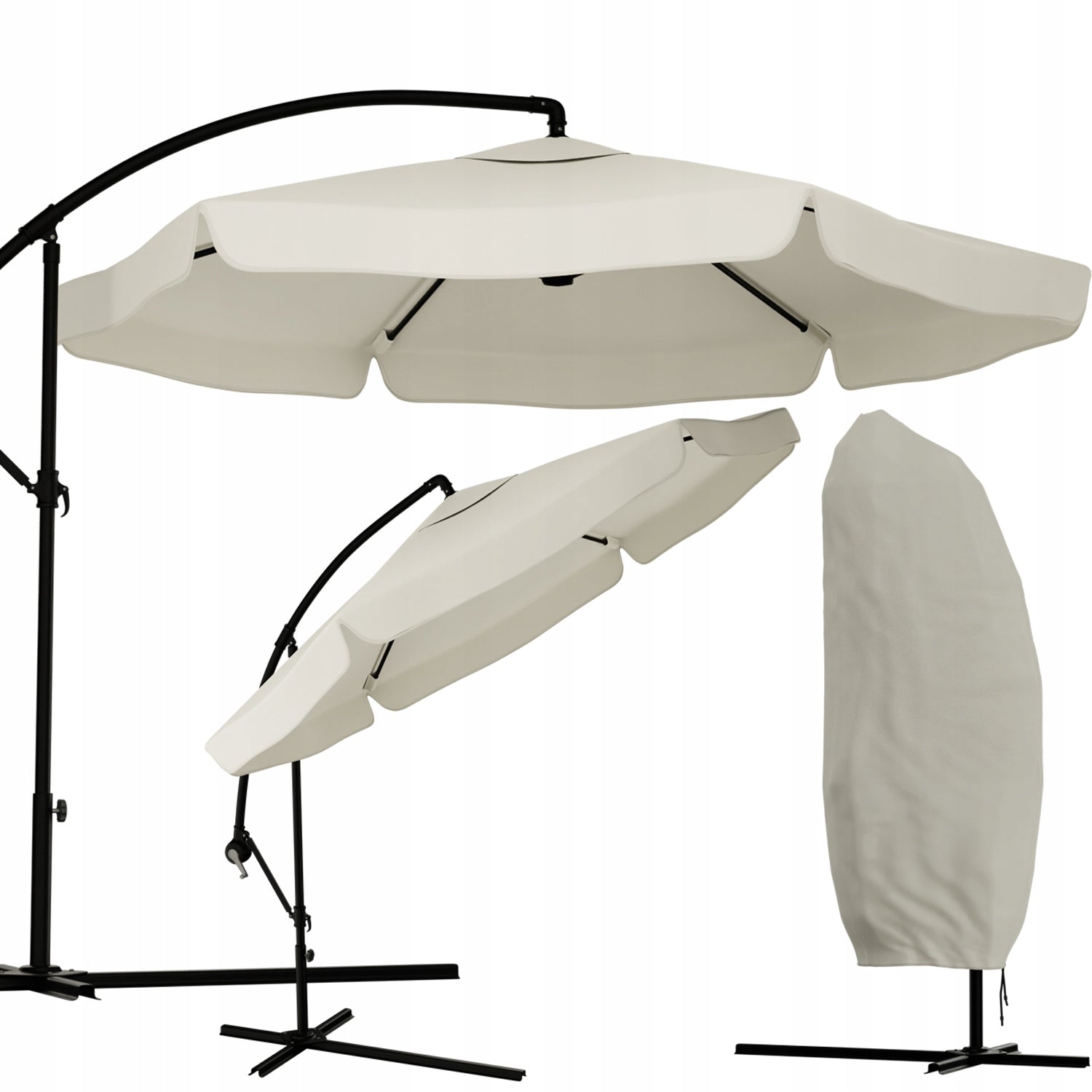 GARDEN UMBRELLA WATERPROOF ON BOOM WITH FRILL 350cm + COVER 3,5M