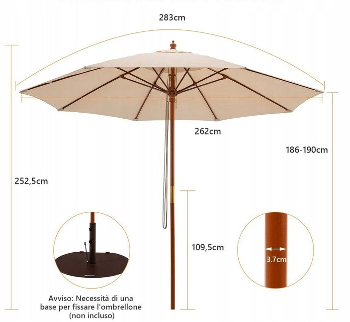 GARDEN UMBRELLA WOODEN TERRACE LARGE 283 CM BEIGE Manufacturer code NP10817MS