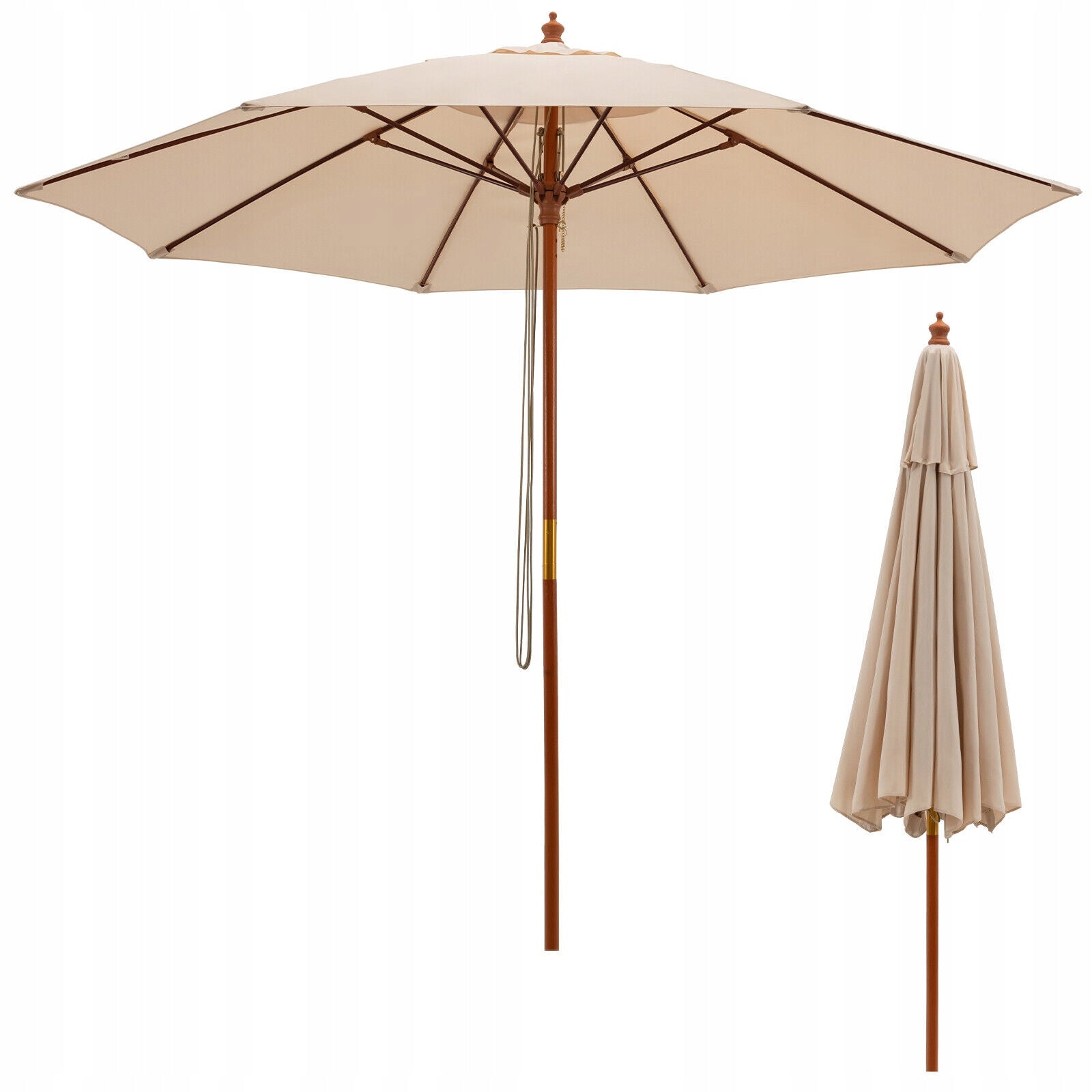 GARDEN UMBRELLA WOODEN TERRACE LARGE 283 CM BEIGE Packaging status original