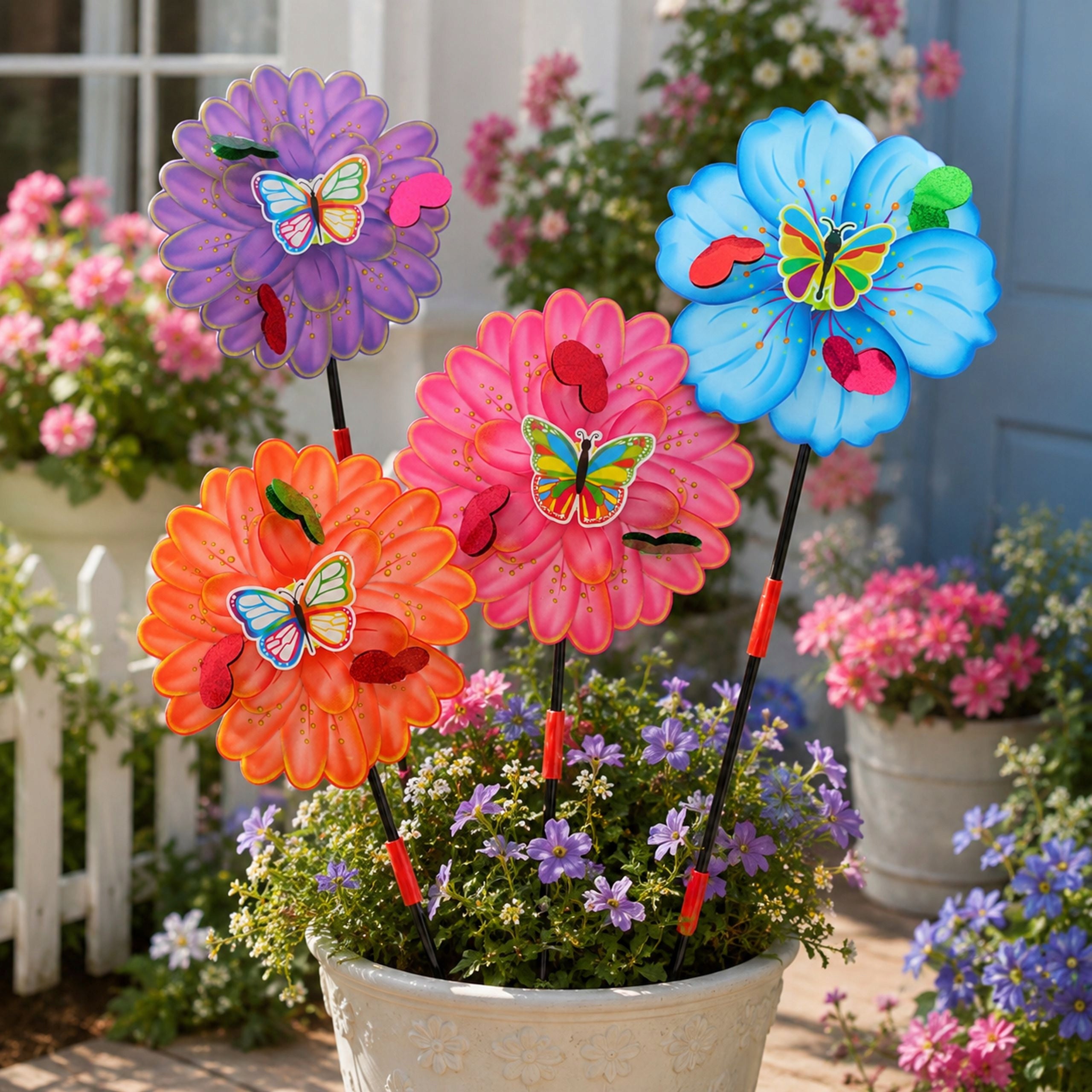 GARDEN WINDMILL FOR CHILDREN GARDEN WINDMILL 52cm COLORFUL FLOWER BUTTERFLY Packaging status original