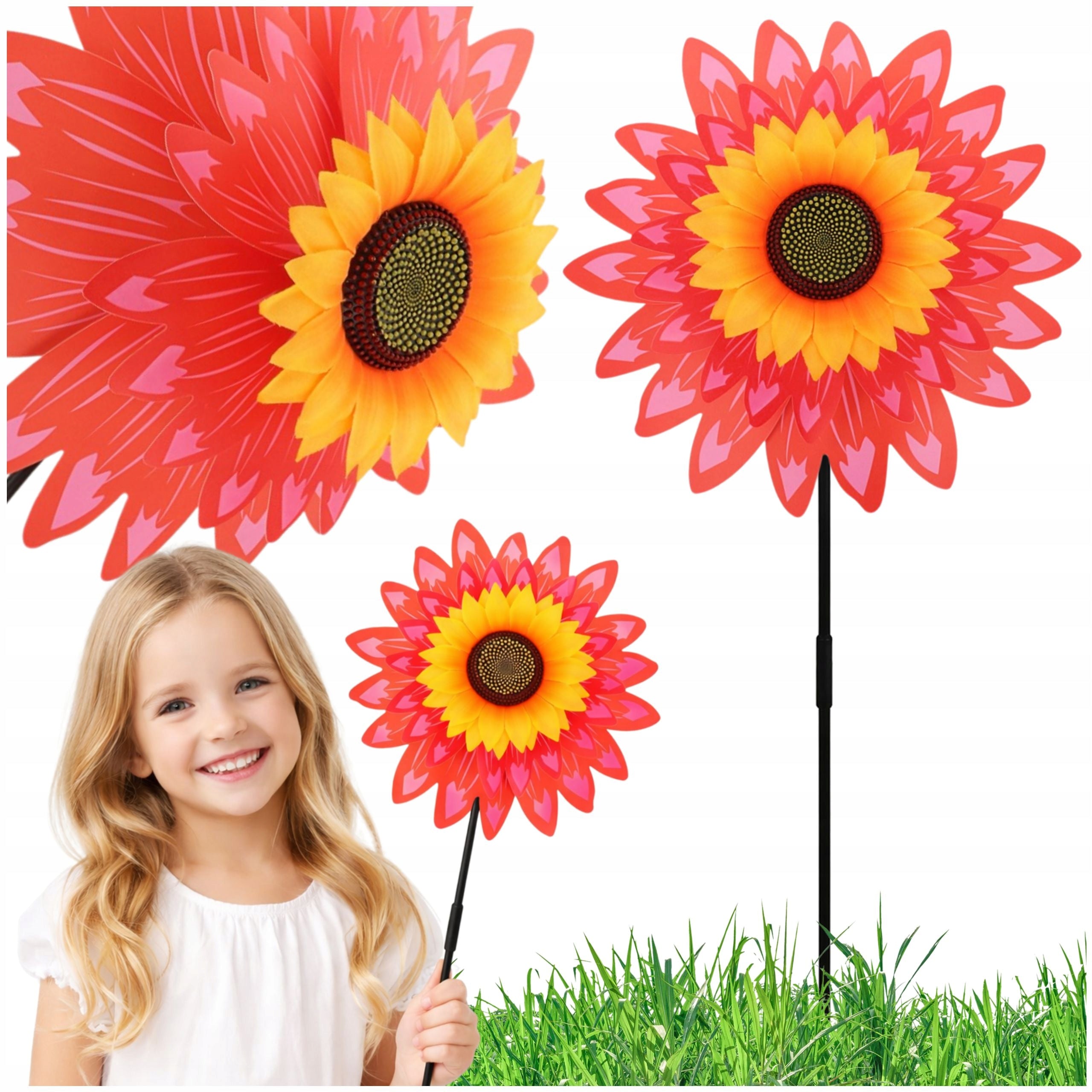 GARDEN WINDMILL FOR CHILDREN GARDEN WINDMILL 71 cm SUNFLOWER FLOWER V10