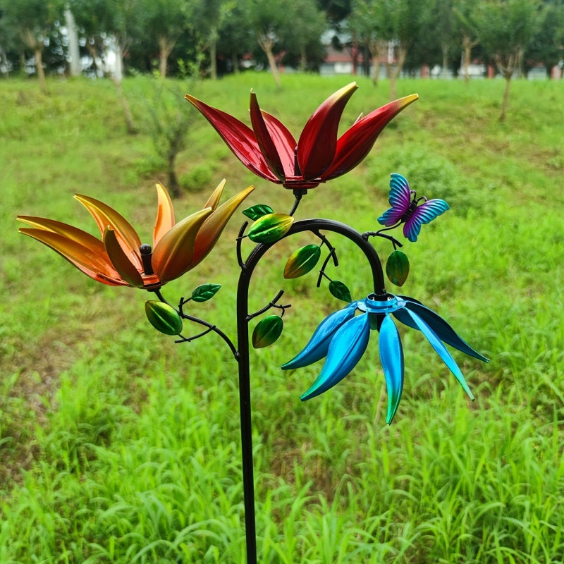 GARDEN WINDMILL METAL FLOWERS BUTTERFLIES DECORATION FOR GARDEN Packaging status original