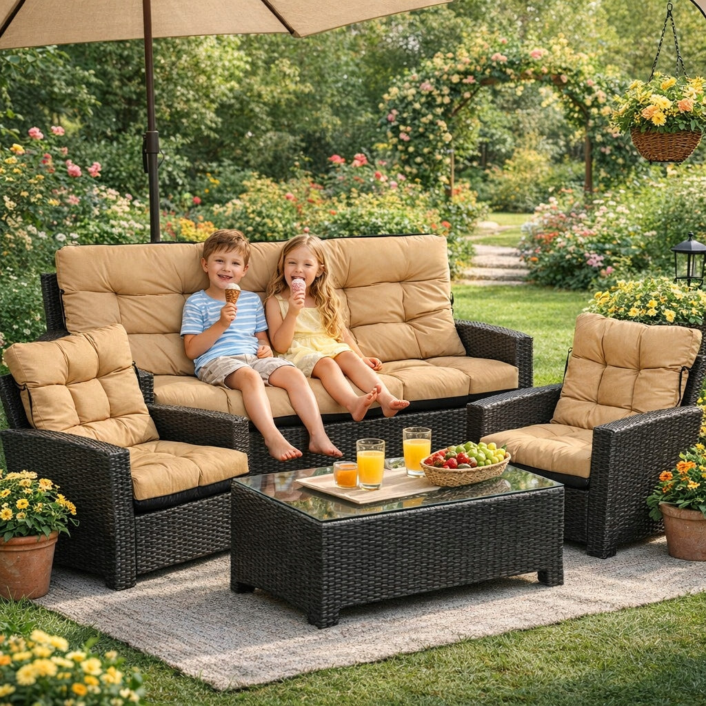 GARDEN cushions for furniture RATTAN comfortable 180x60x50 SET OF 3 BEIGE Shape rectangular