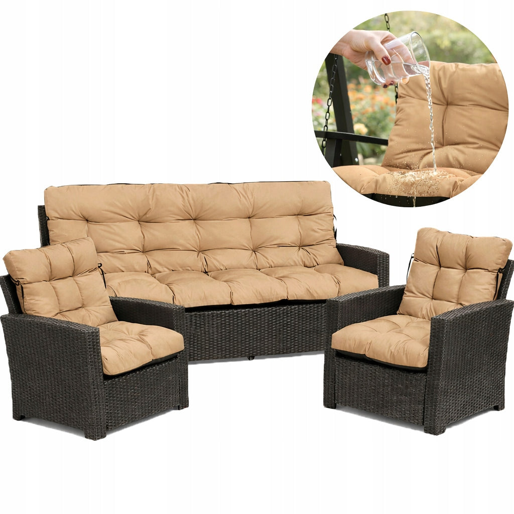 GARDEN cushions for furniture RATTAN comfortable 180x60x50 SET OF 3 BEIGE