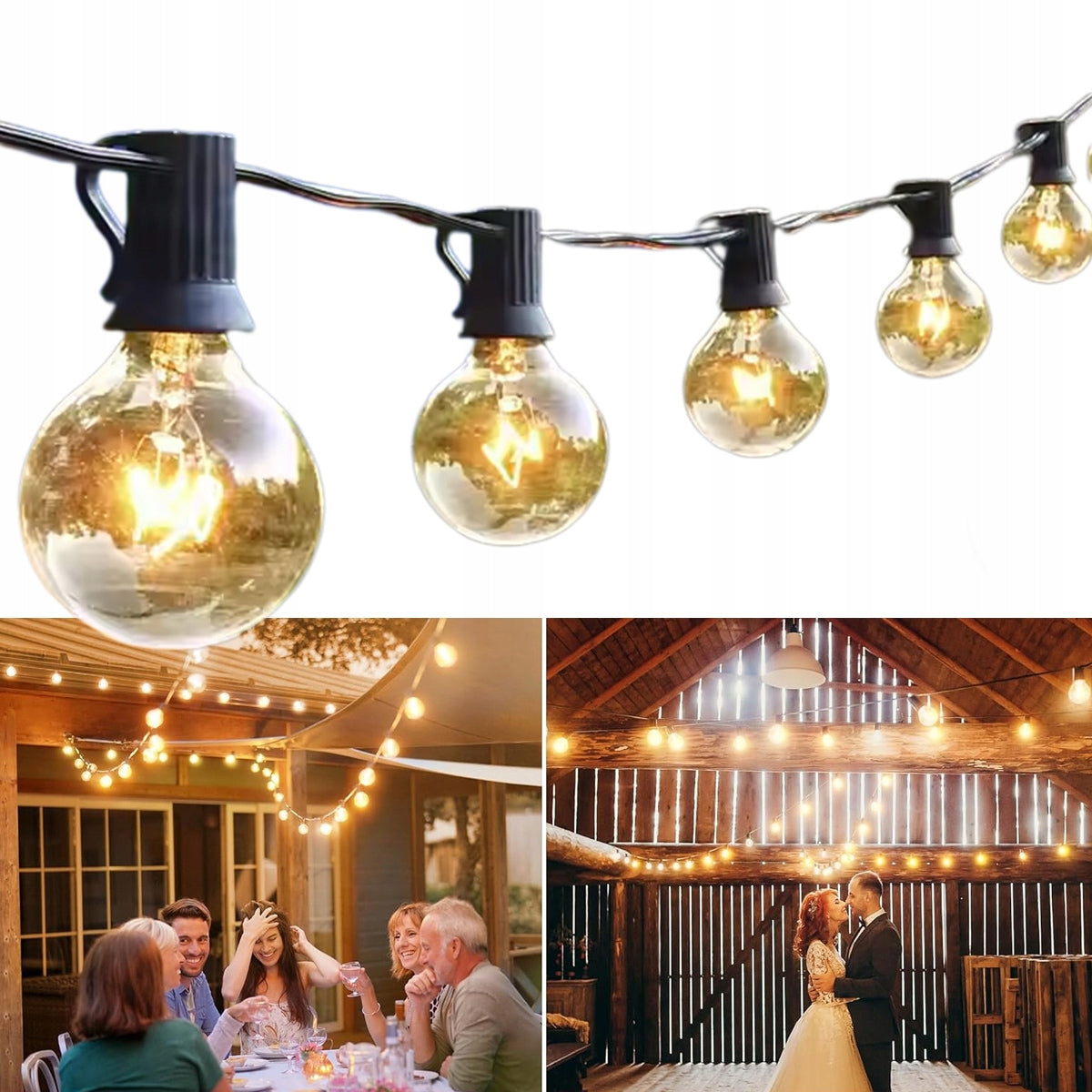 GARLAND LARGE GARDEN LIGHTS 3M+10X OUTDOOR BULBS PATIO BALCONY