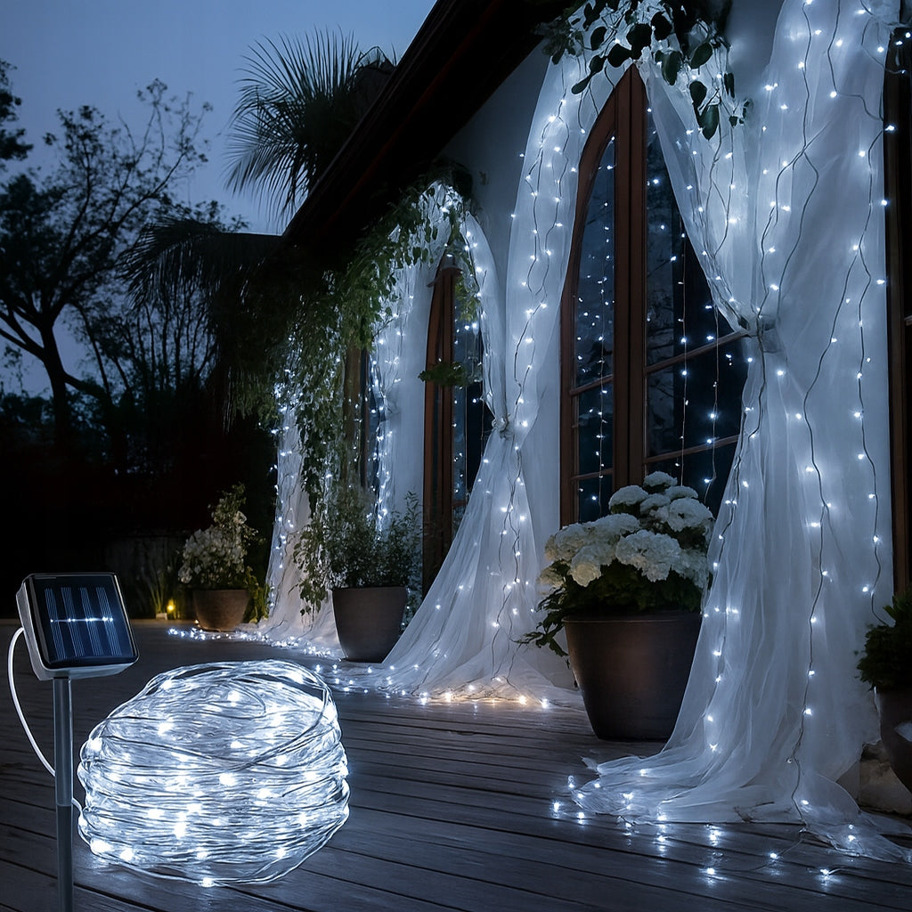 GARLAND LED GARDEN SOLAR LIGHTS SOLAR CHAIN 12 M GARDEN Manufacturer code BIAŁE ZIMNE DRUCIK ŚWIATEŁKA BIAŁY ZIMNY