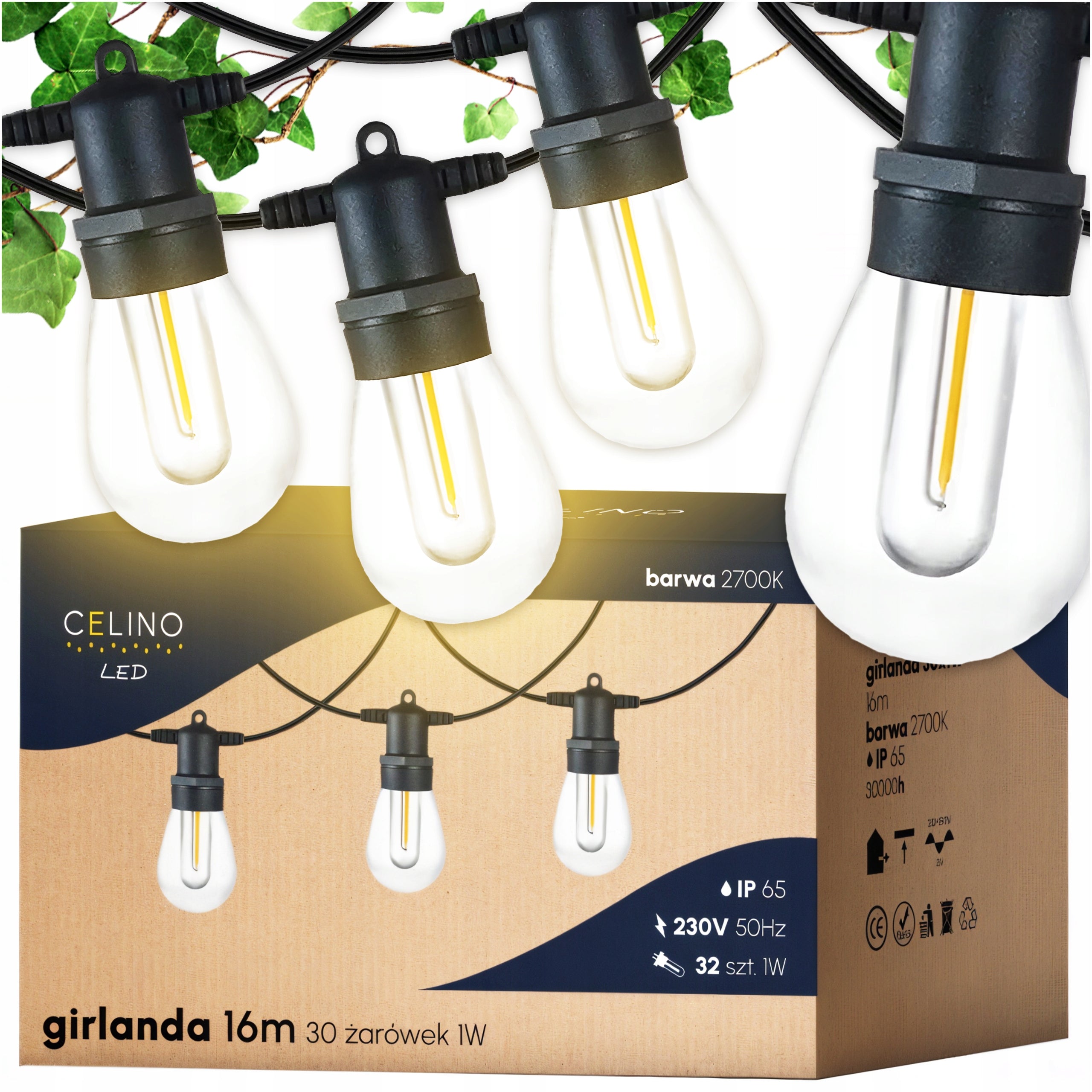 GARLAND Light Garden Terrace Balcony 16m 30x LED Bulbs 2 Freebie