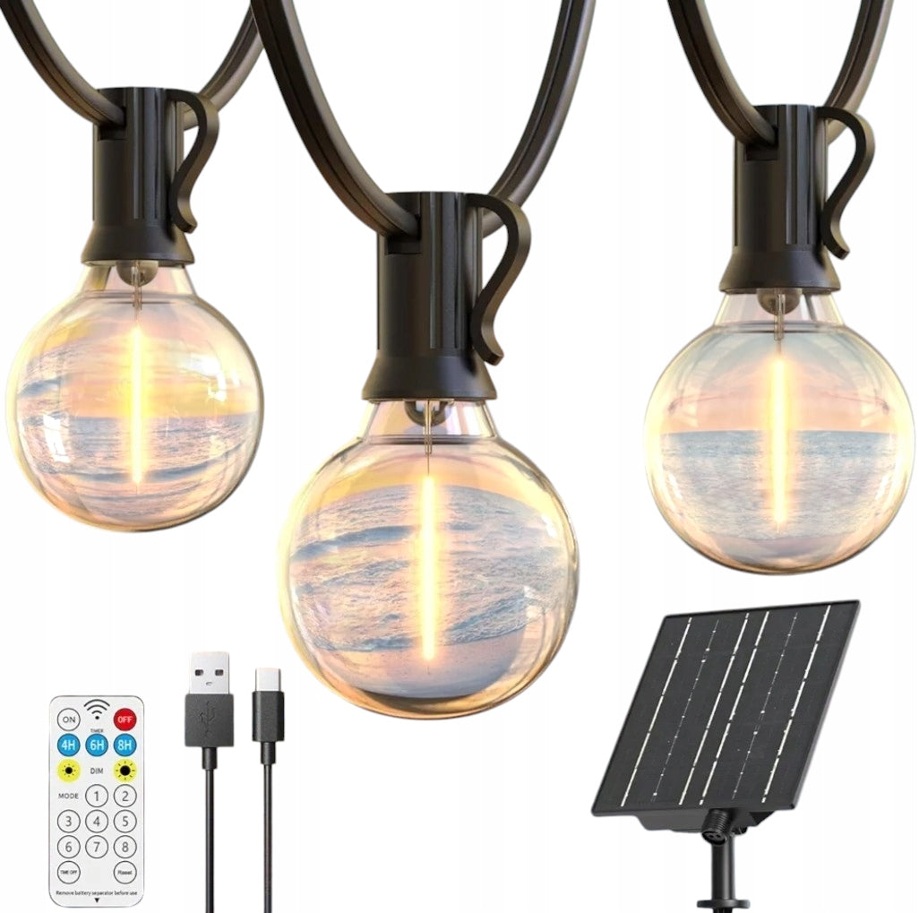 GARLAND SOLAR LIGHT CHAIN 12M 15+1 LED BULBS IP44 4 MODES + REMOTE CONTROL
