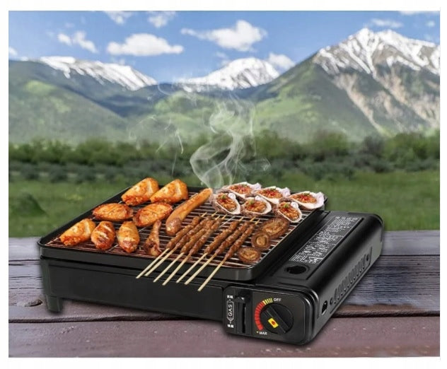 GAS CARTRIDGE GRILL TOURIST GAS STOVE PORTABLE WITH PAN Packaging status original