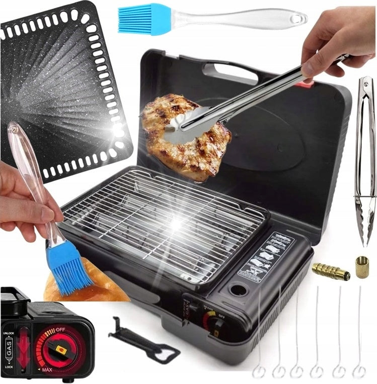 GAS CARTRIDGE GRILL TOURIST GAS STOVE PORTABLE WITH PAN
