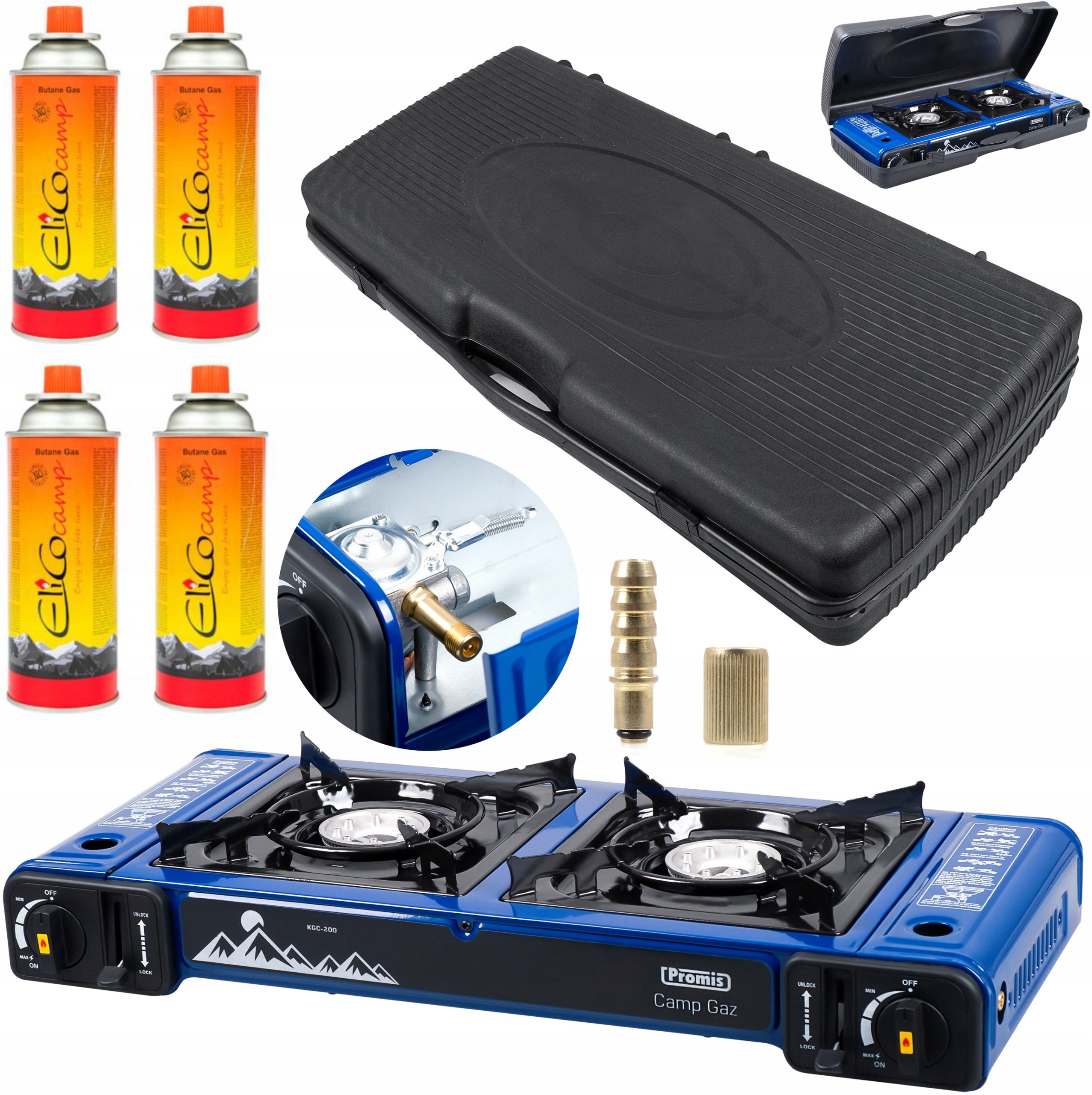 GAS COOKER 2-Burner CAMPGAZ for Tourist Cartridges 2in1+4 CARTRIDGES