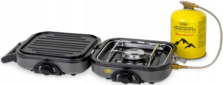 GAS COOKER FOLDING 2-BURNER PIEZO CAMP4 FLAP`N`COOK FOR CARTOUCHE Brand Camp4