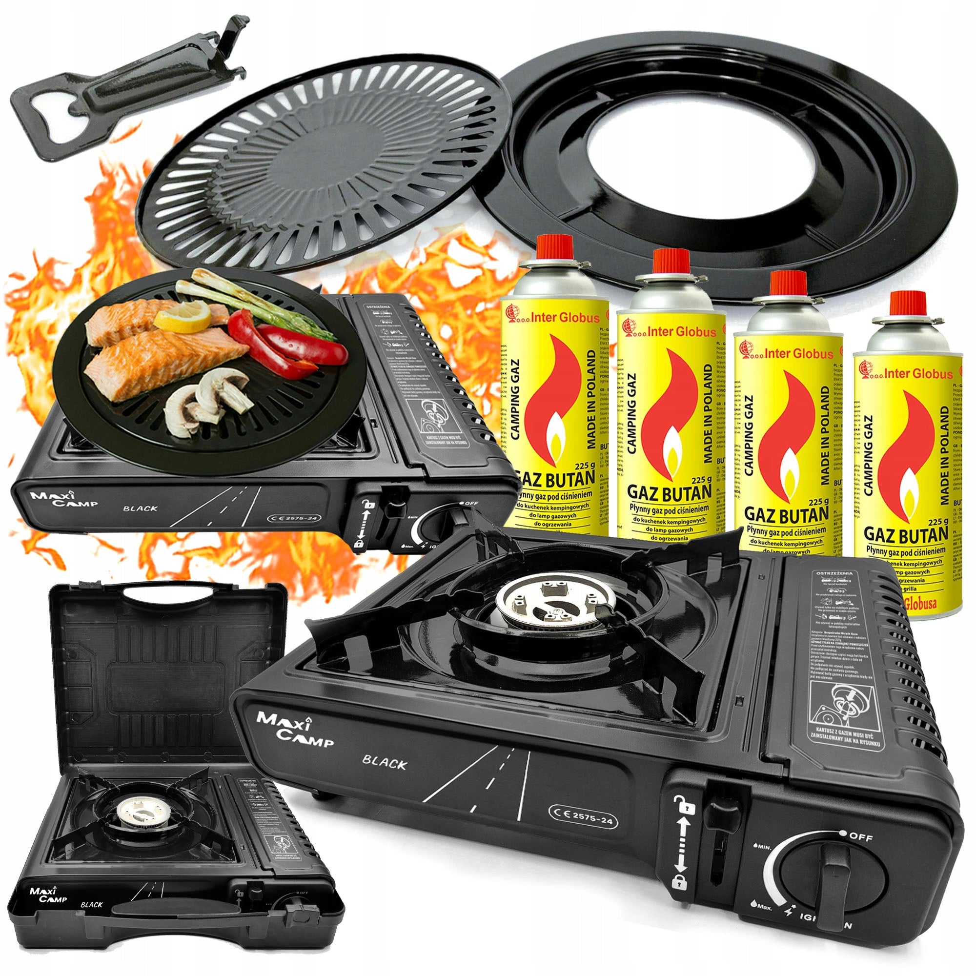 GAS COOKER GRILL cartridge x4 suitcase CERTIFICATE MaxiCamp