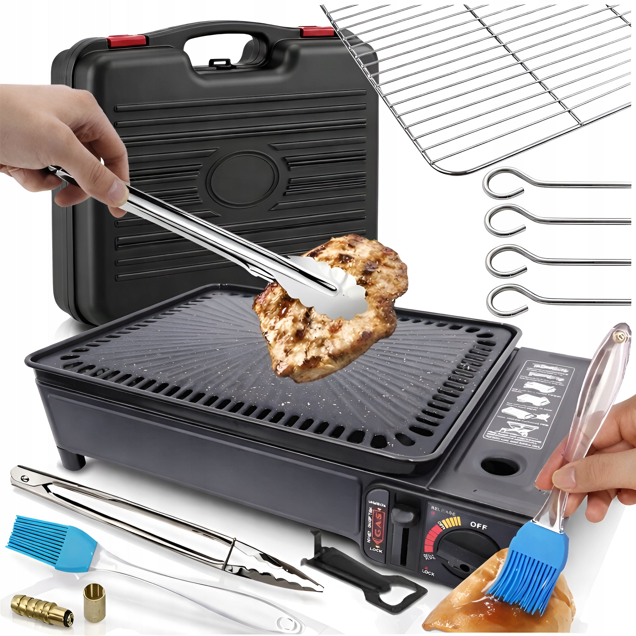 GAS GRILL 2 in 1 Tourist Cartridge Portable Gas Stove SET Power 2.2 kW