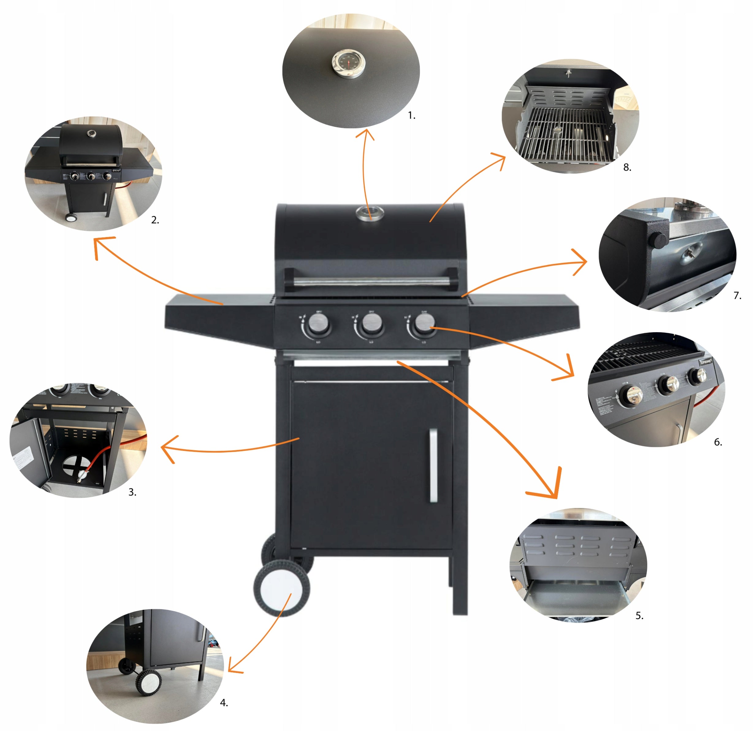 GAS GRILL 3 BURNERS 2 CAST IRON GRATES 7,2 kW THERMOMETER PRIME3 GGG31 Manufacturer code GGG31